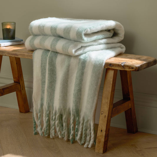 Beechwood Woven Stripe Throw Moorland Green - Bridgnorth Furniture