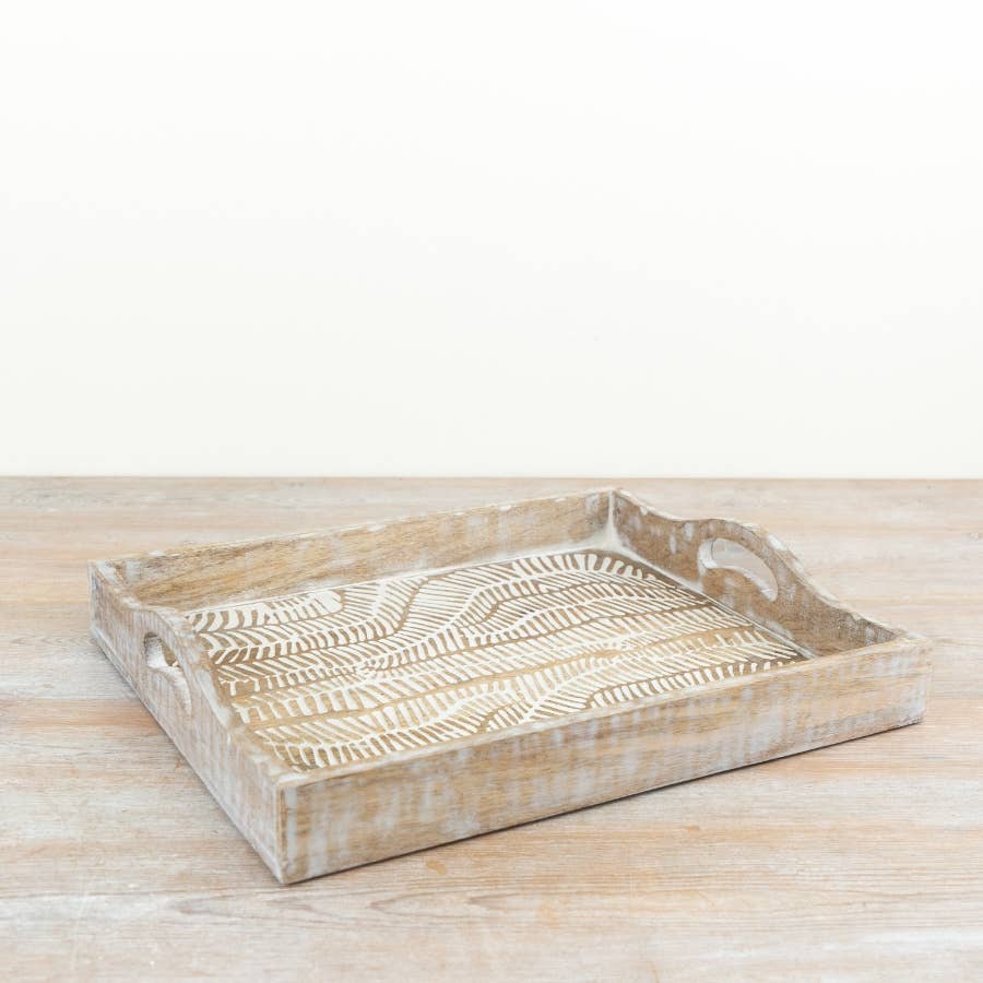 White Wash Wooden Tray, 35cm - Bridgnorth Furniture