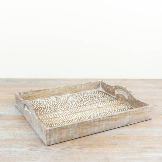 White Wash Wooden Tray, 35cm - Bridgnorth Furniture