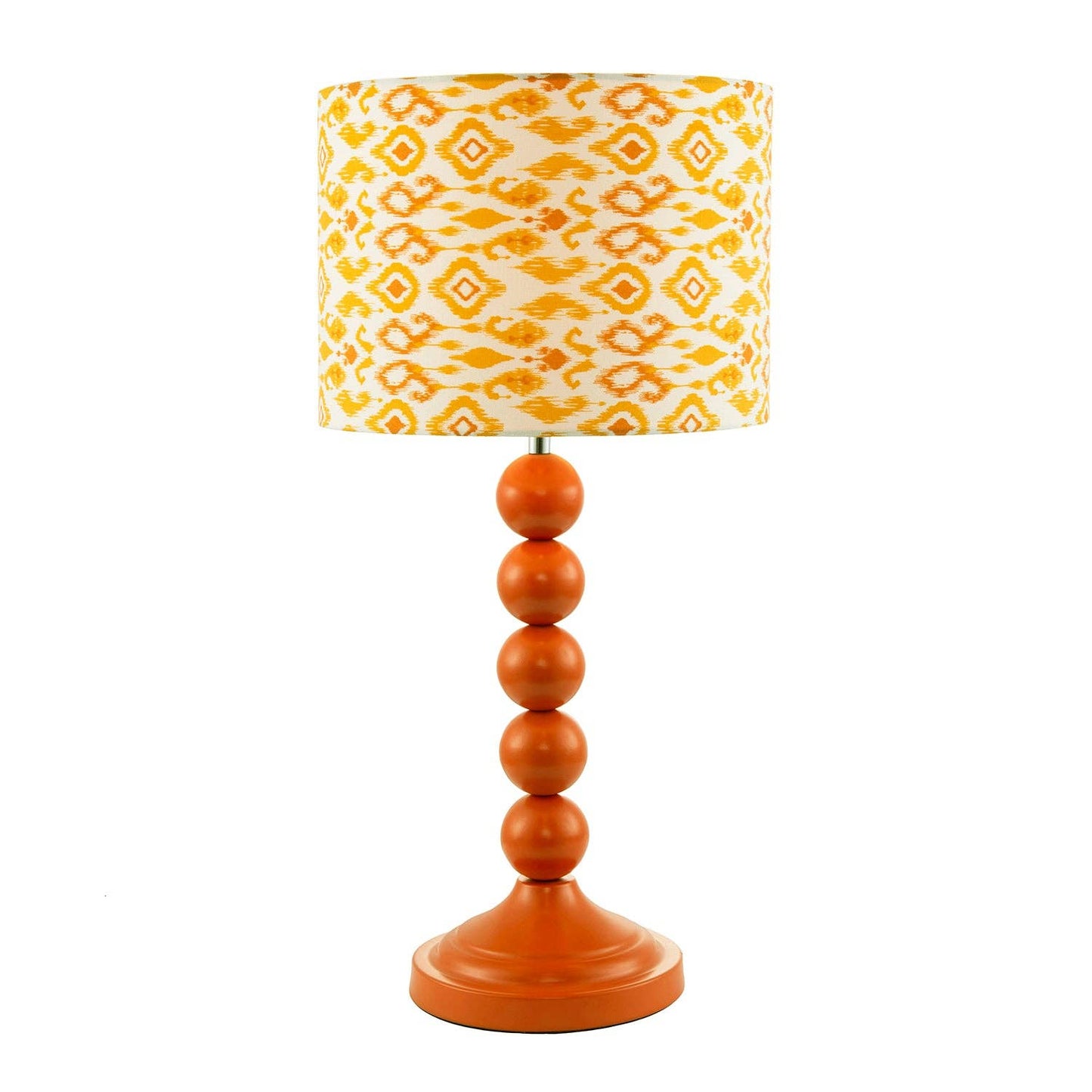 Chic Orange Table Lamp with Aztec Style Yellow and Orange Fabric Shade - Bridgnorth Furniture