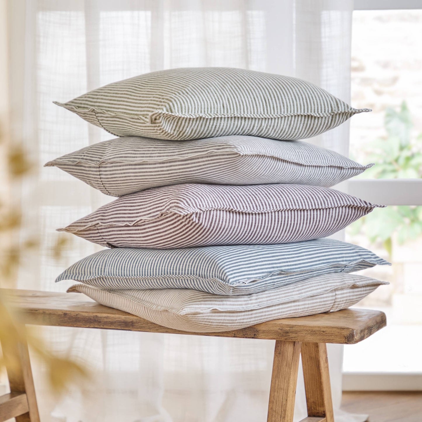 Truro Striped 100% Cotton Cushion Moss - Bridgnorth Furniture