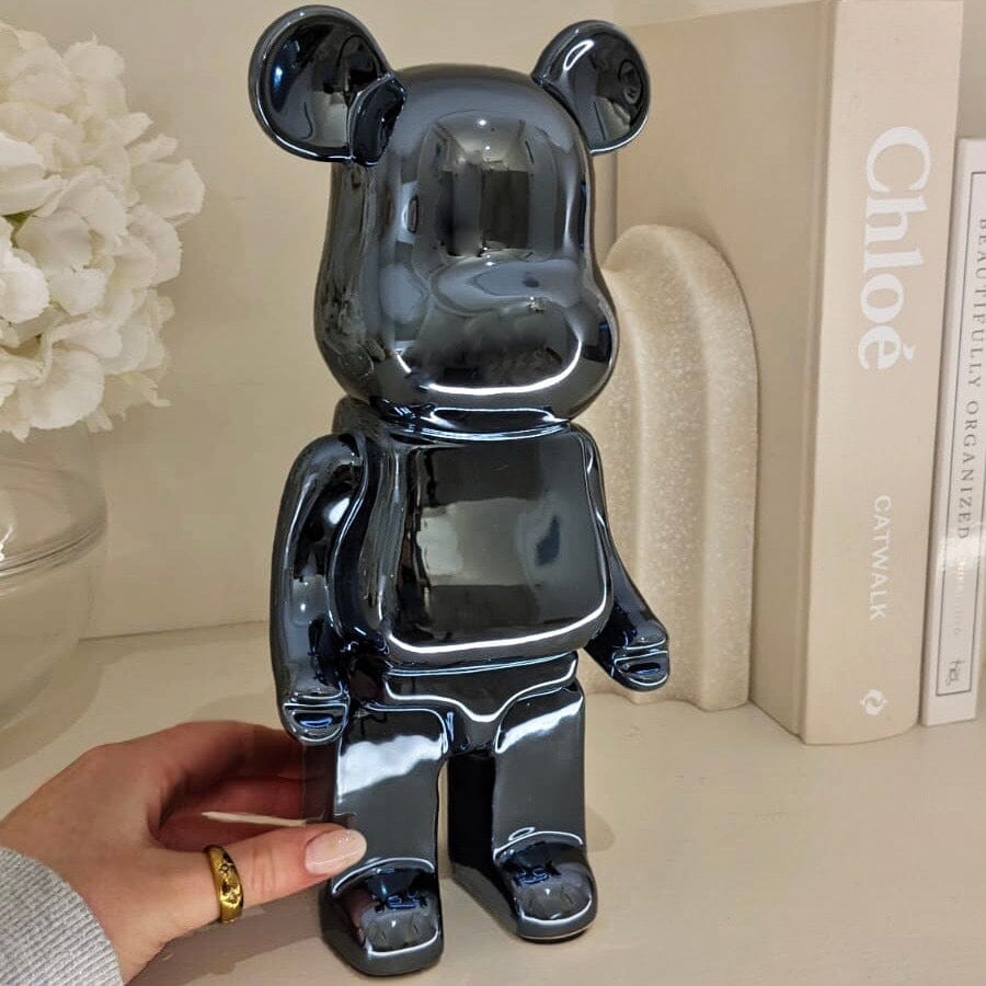 Black Pearlescent Standing Bear Ornament - Bridgnorth Furniture