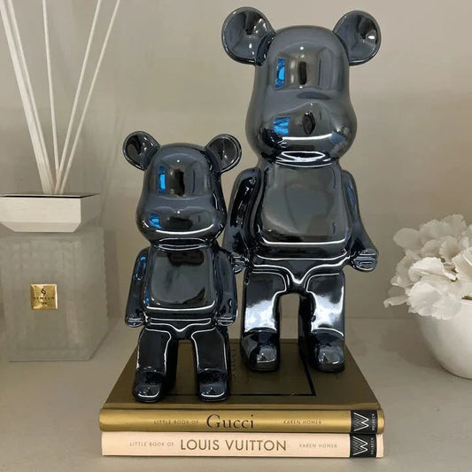 Black Pearlescent Standing Bear Ornament - Set of 2 - Bridgnorth Furniture