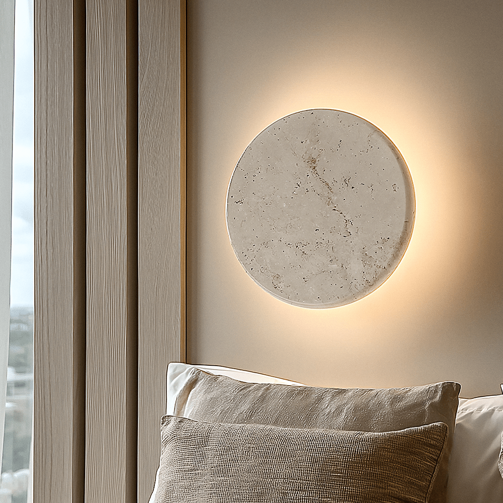 Blanco Medium Round Marble Backlit Wall Light - Bridgnorth Furniture