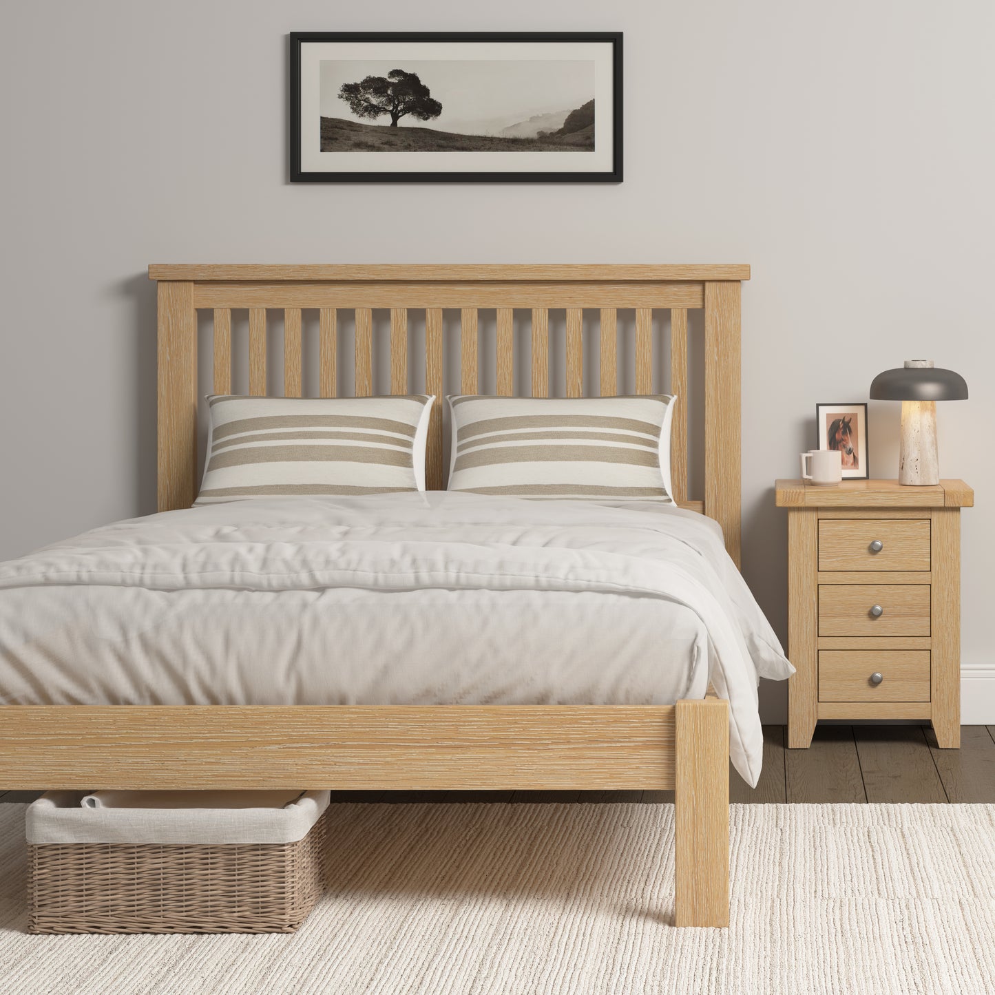 Highley Oak 4'6" Low Foot End Double Bed - Bridgnorth Furniture