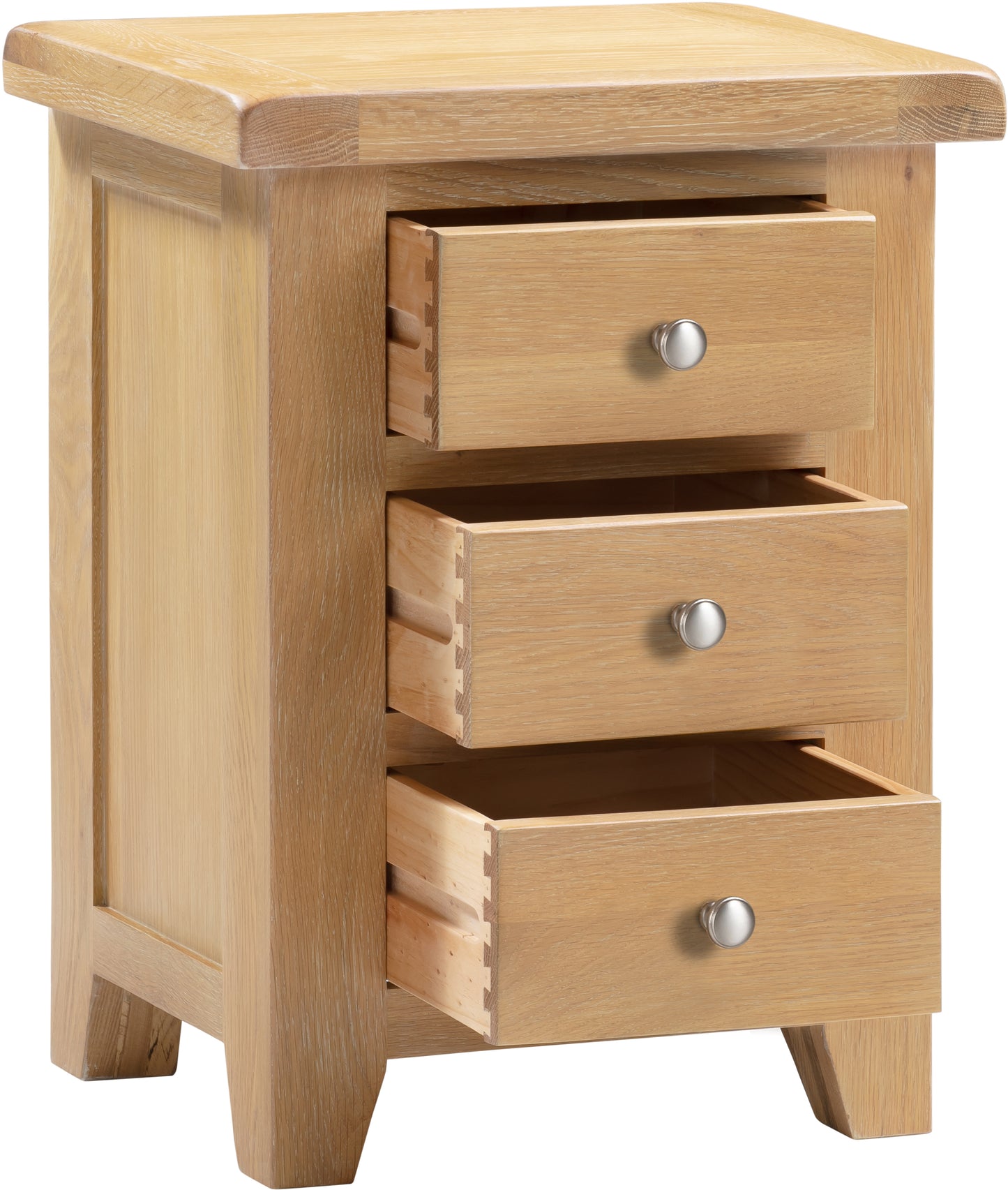 Highley Oak 3 Drawer Bedside Table - Bridgnorth Furniture