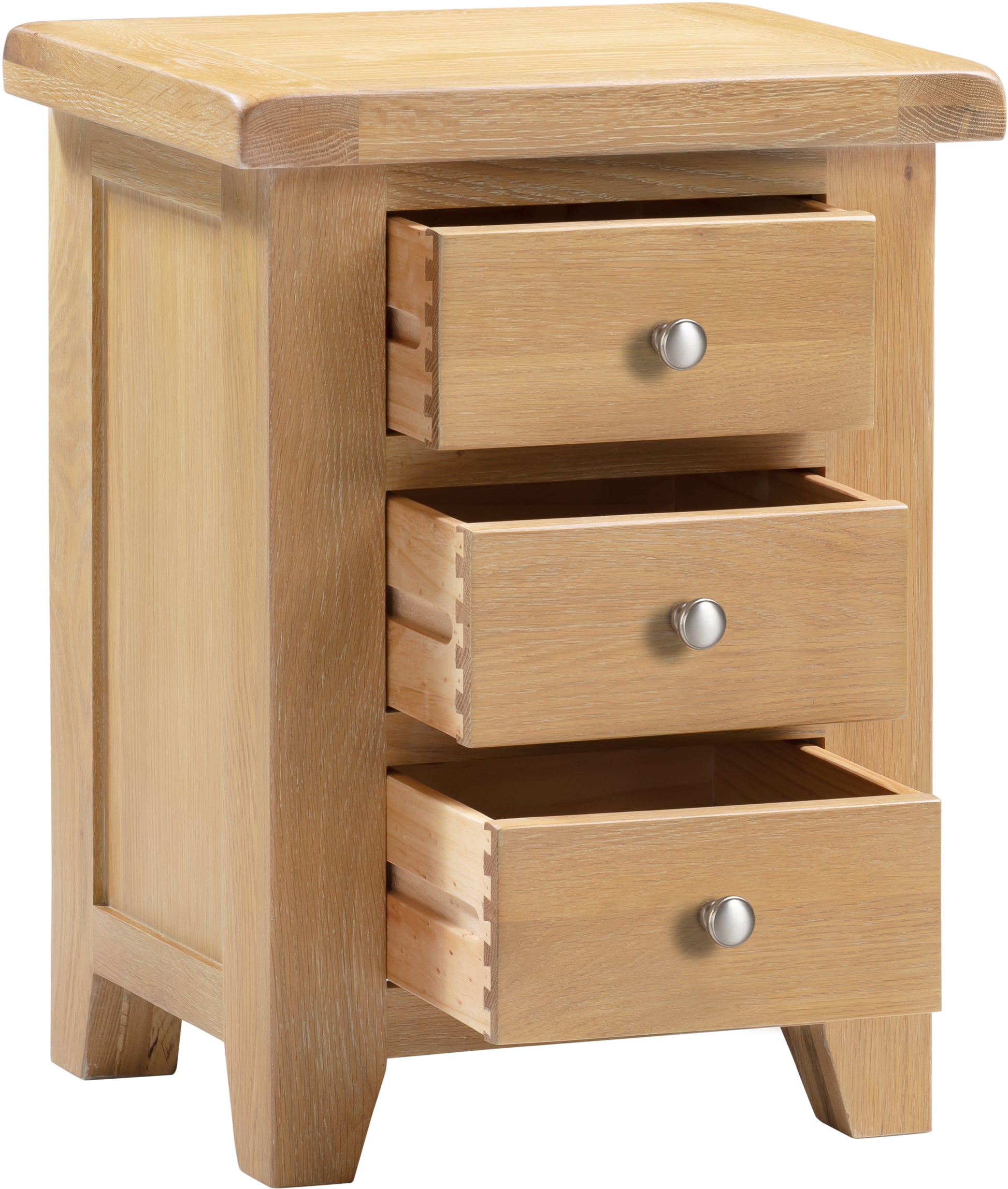 Highley Oak 3 Drawer Bedside Table - Bridgnorth Furniture