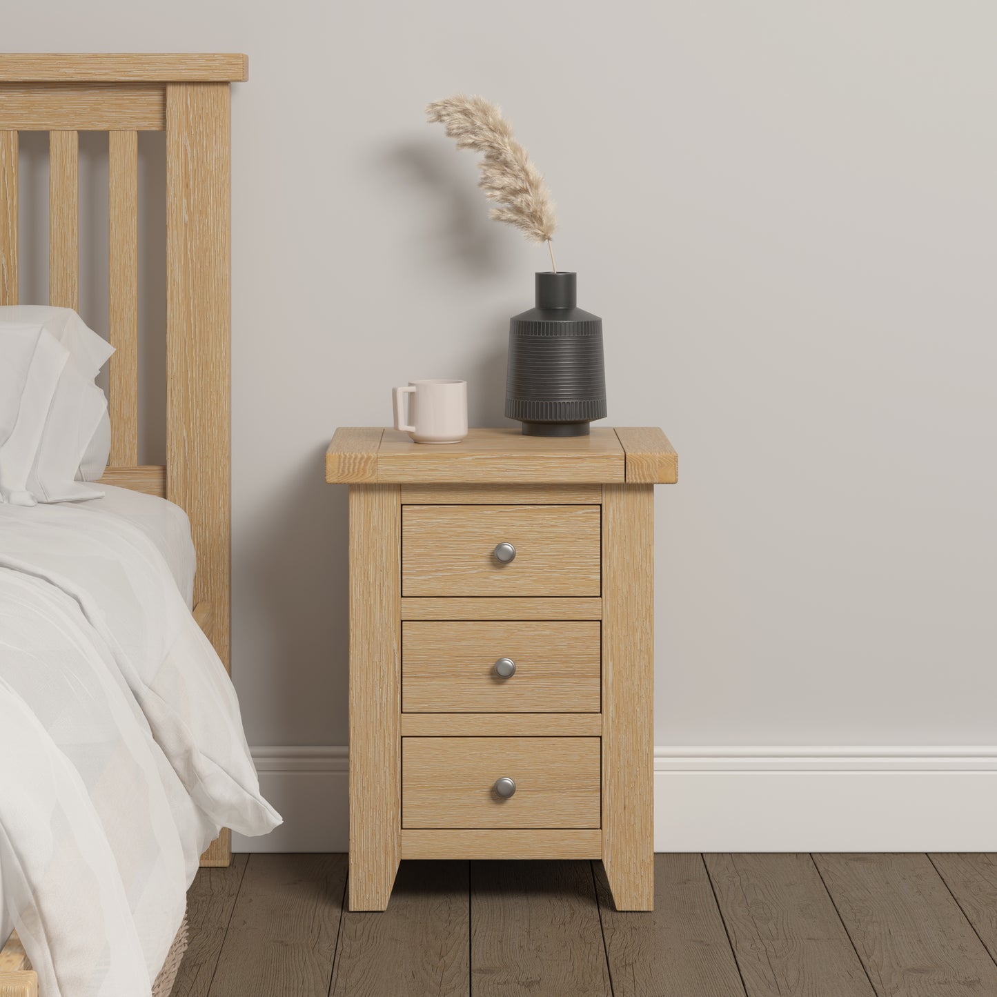 Highley Oak 3 Drawer Bedside Table - Bridgnorth Furniture