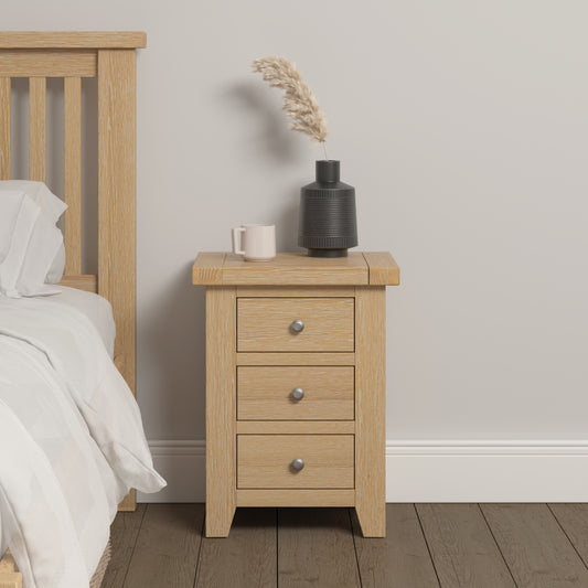 Highley Oak 3 Drawer Bedside Table
