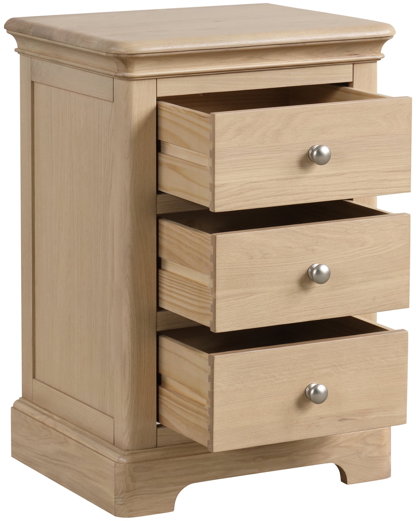 Stretton Oak 3 Drawer Bedside Table - Bridgnorth Furniture