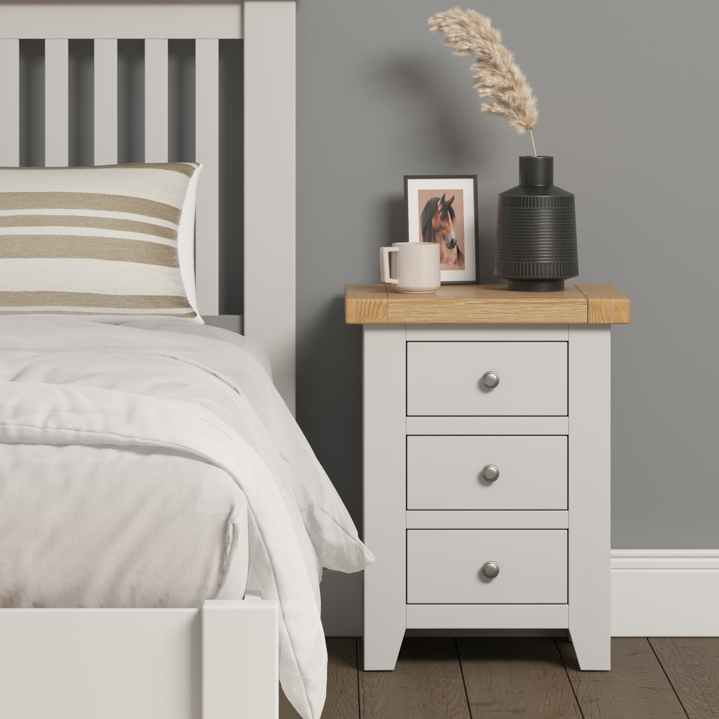 Highley Painted  Oak 3 Drawer Bedside Table - Bridgnorth Furniture