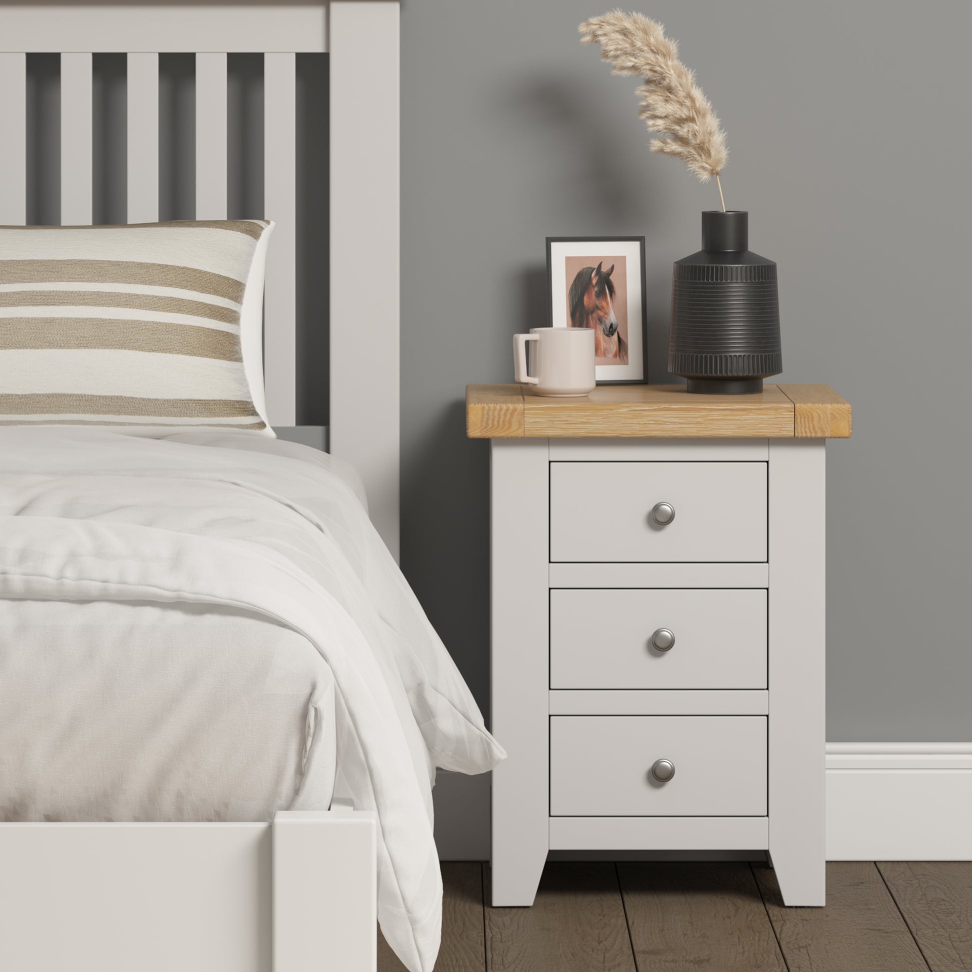 Highley Painted  Oak 3 Drawer Bedside Table - Bridgnorth Furniture