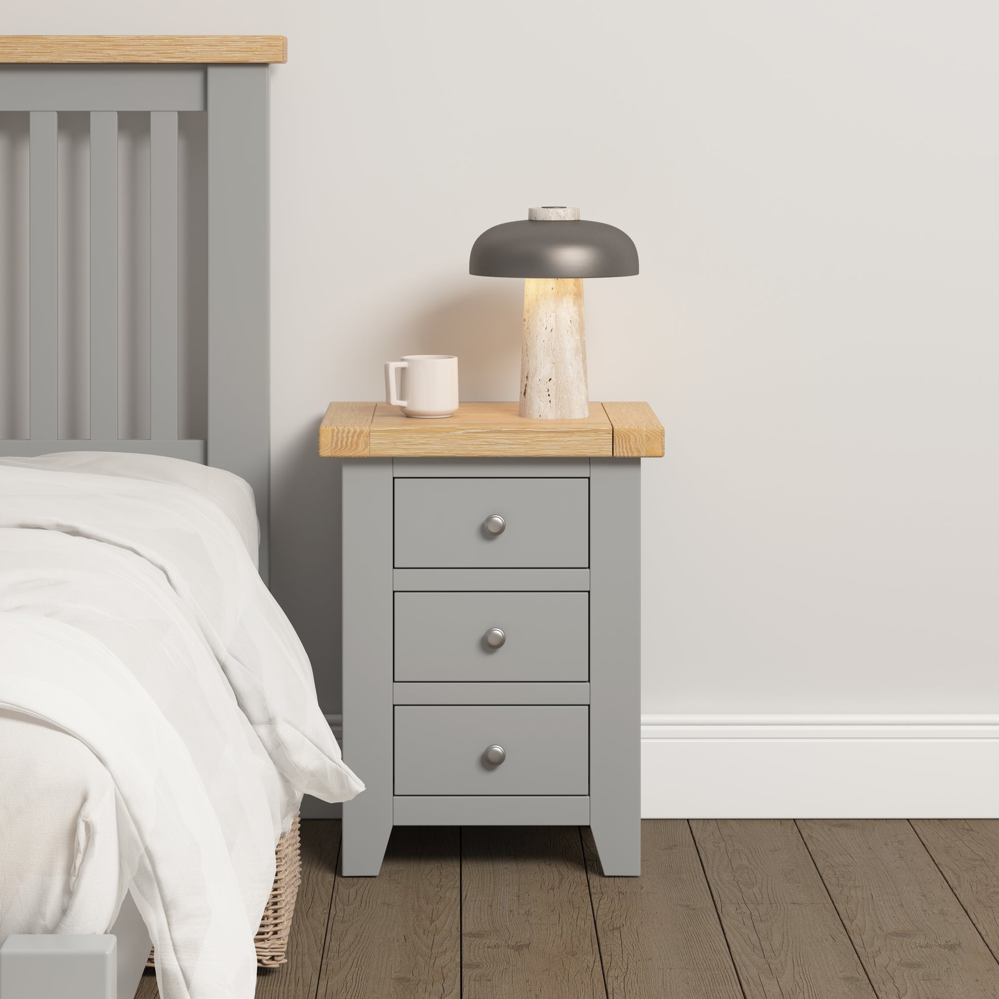 Highley Painted  Oak 3 Drawer Bedside Table - Bridgnorth Furniture