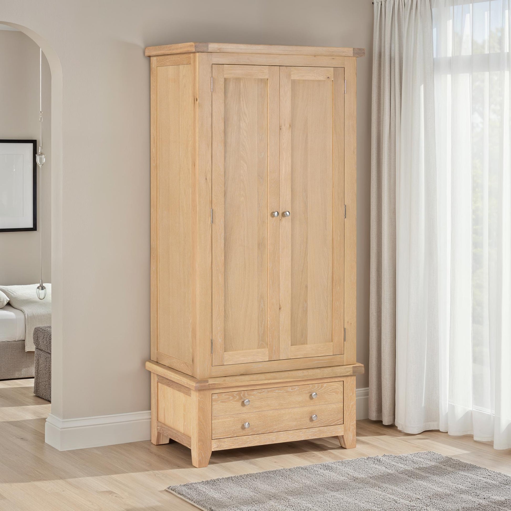 Highley Oak Double Wardrobe and Drawer - Bridgnorth Furniture