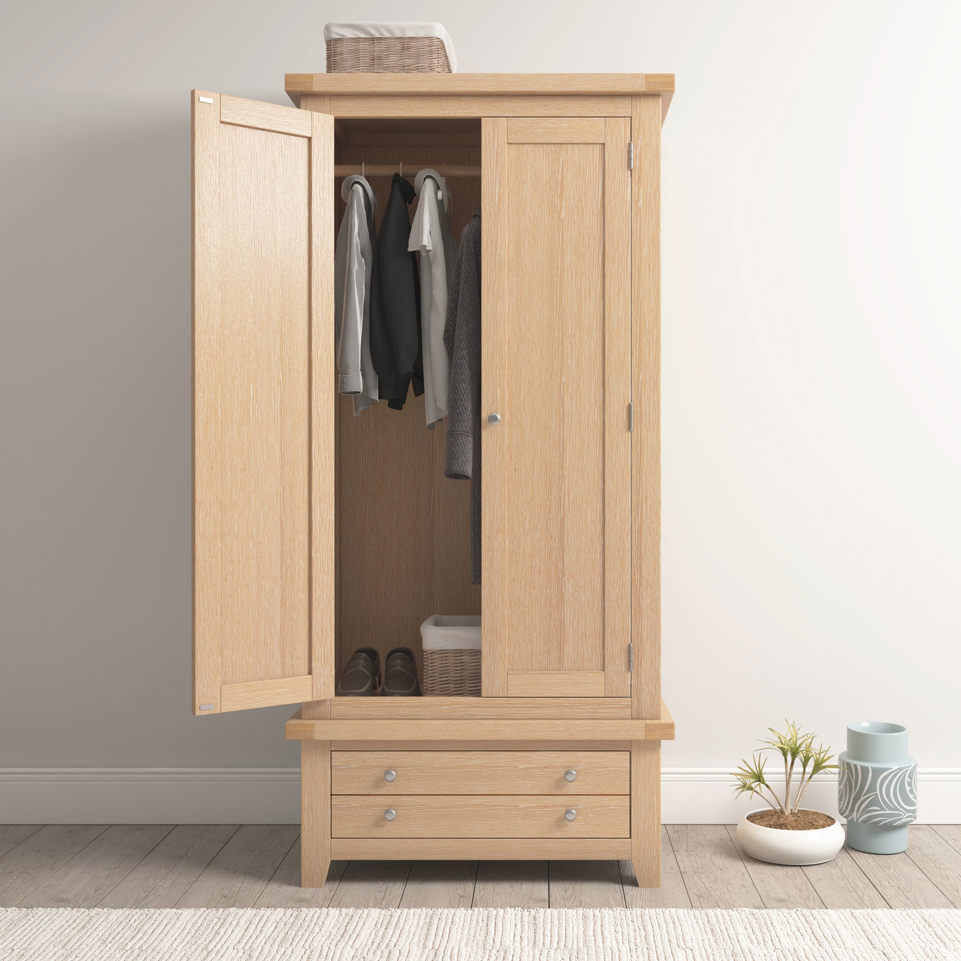 Highley Oak Double Wardrobe and Drawer - Bridgnorth Furniture