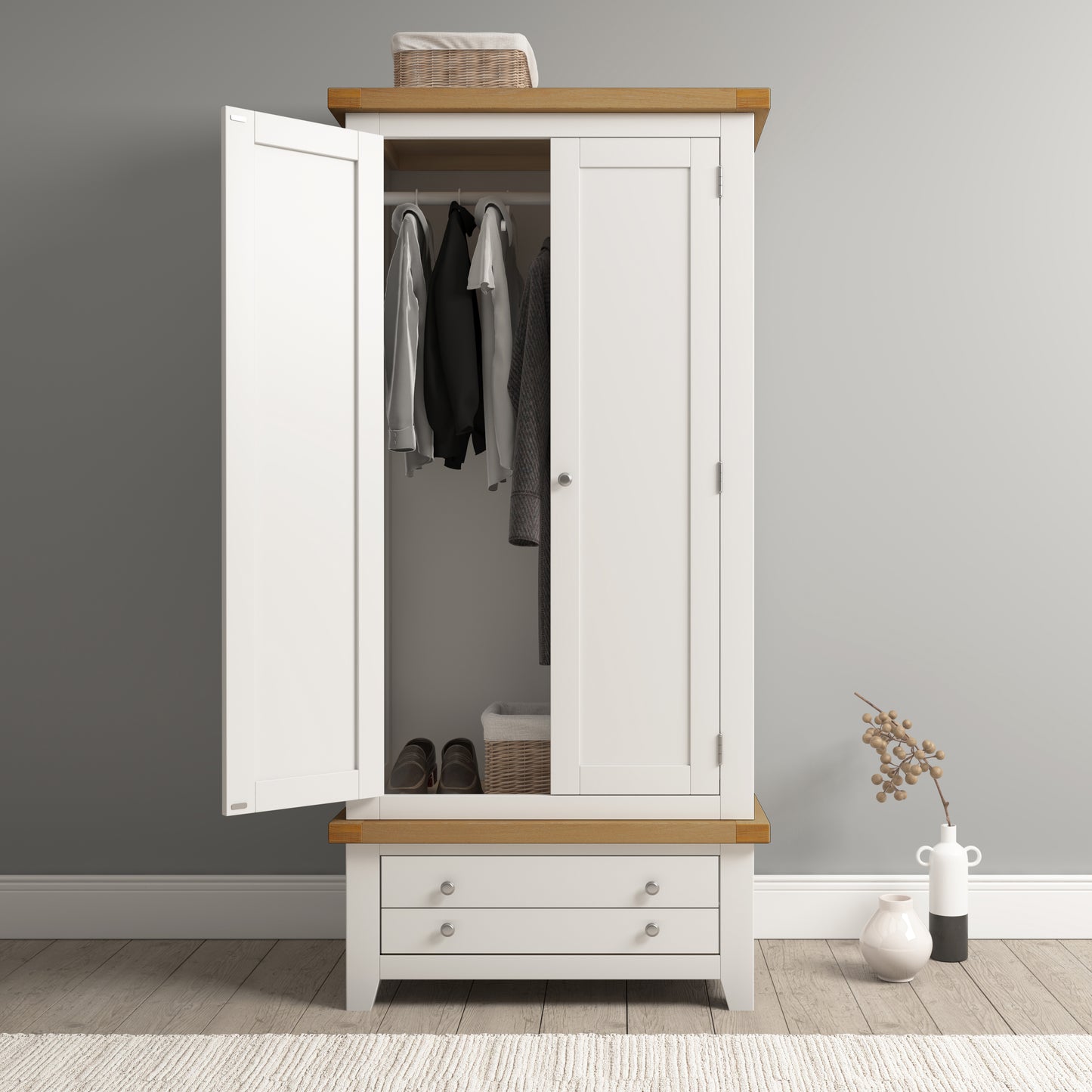 Highley Painted  Oak Double Wardrobe and Drawer - Bridgnorth Furniture