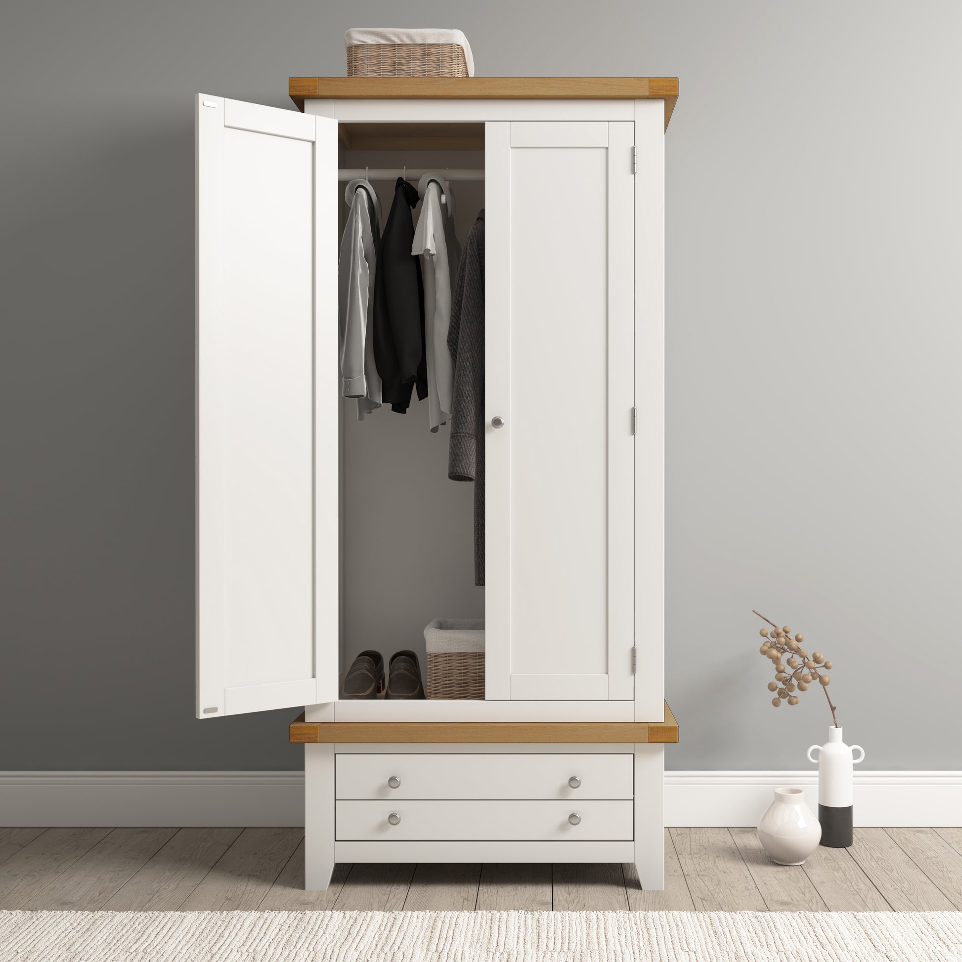 Highley Painted  Oak Double Wardrobe and Drawer - Bridgnorth Furniture