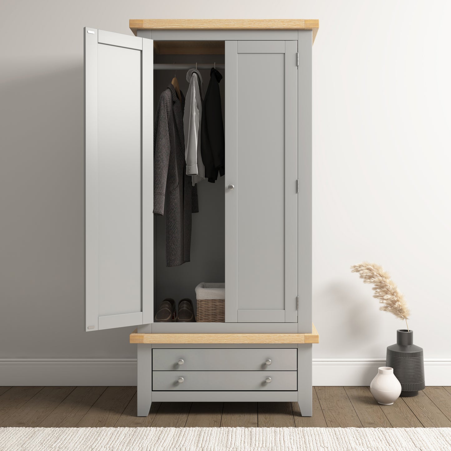 Highley Painted  Oak Double Wardrobe and Drawer - Bridgnorth Furniture