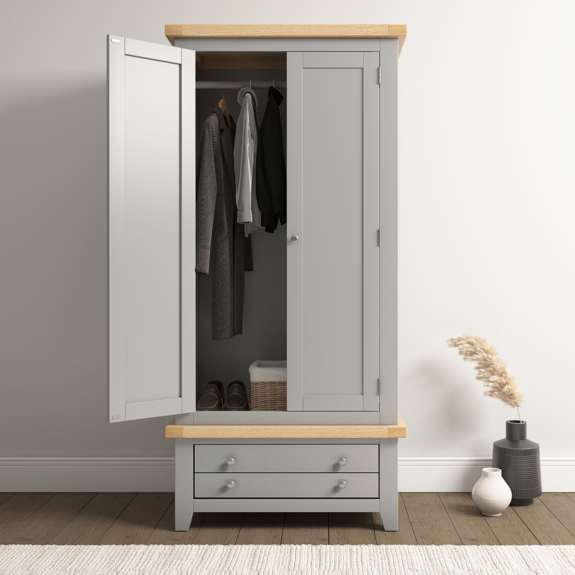 Highley Painted  Oak Double Wardrobe and Drawer - Bridgnorth Furniture