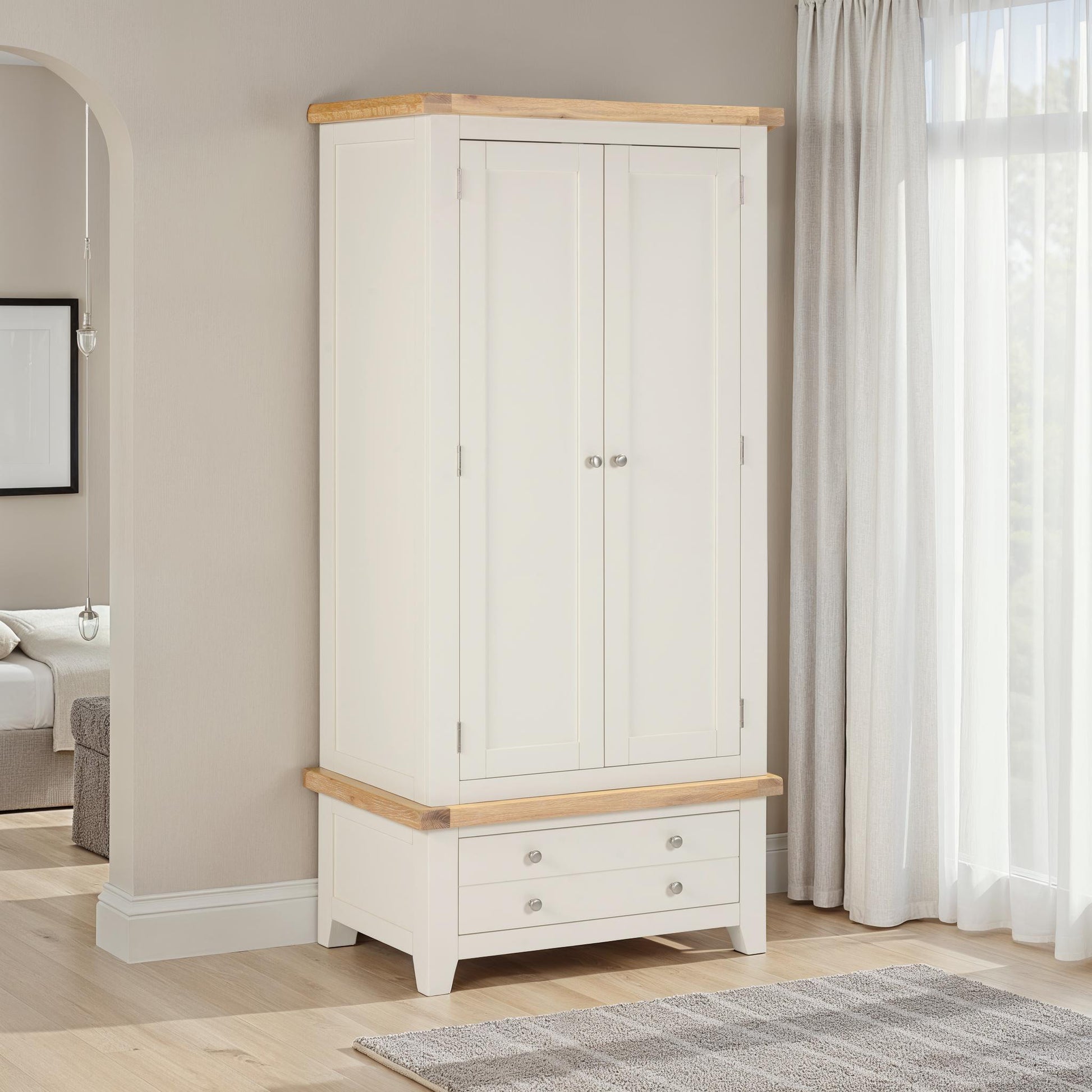 Highley Painted  Oak Double Wardrobe and Drawer - Bridgnorth Furniture