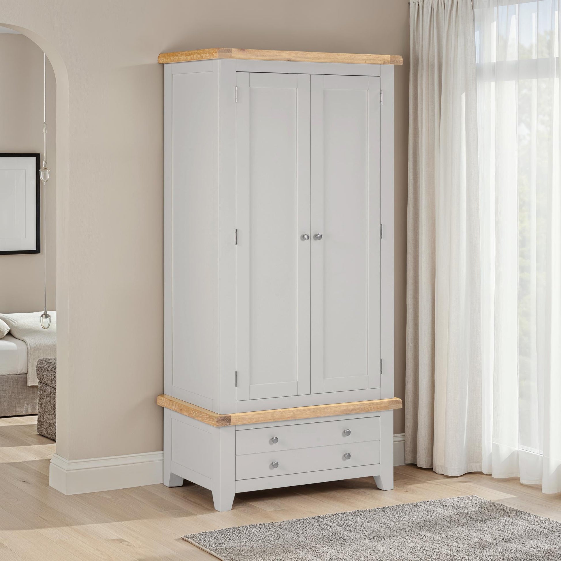 Highley Painted  Oak Double Wardrobe and Drawer - Bridgnorth Furniture