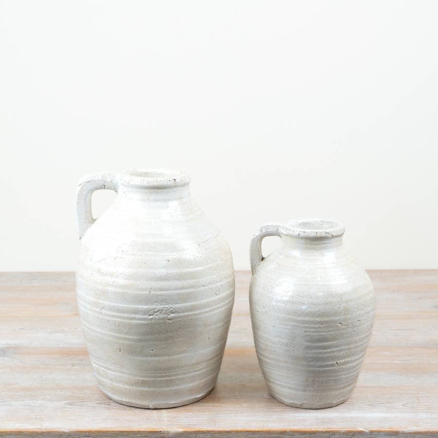 White Cement Textured Jug Vase, 23cm