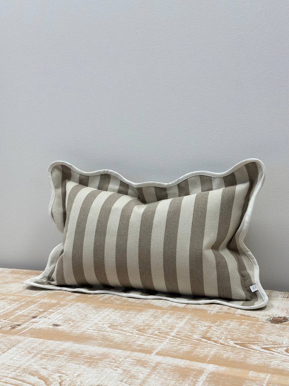 Chloe Greige Stripe Scalloped Edge Cushion Cover 50x30 - Bridgnorth Furniture