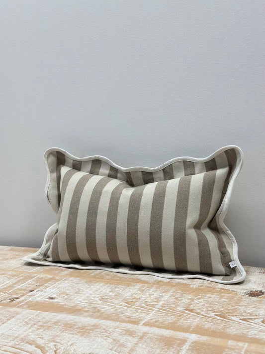 Chloe Greige Stripe Scalloped Edge Cushion Cover 50x30 - Bridgnorth Furniture
