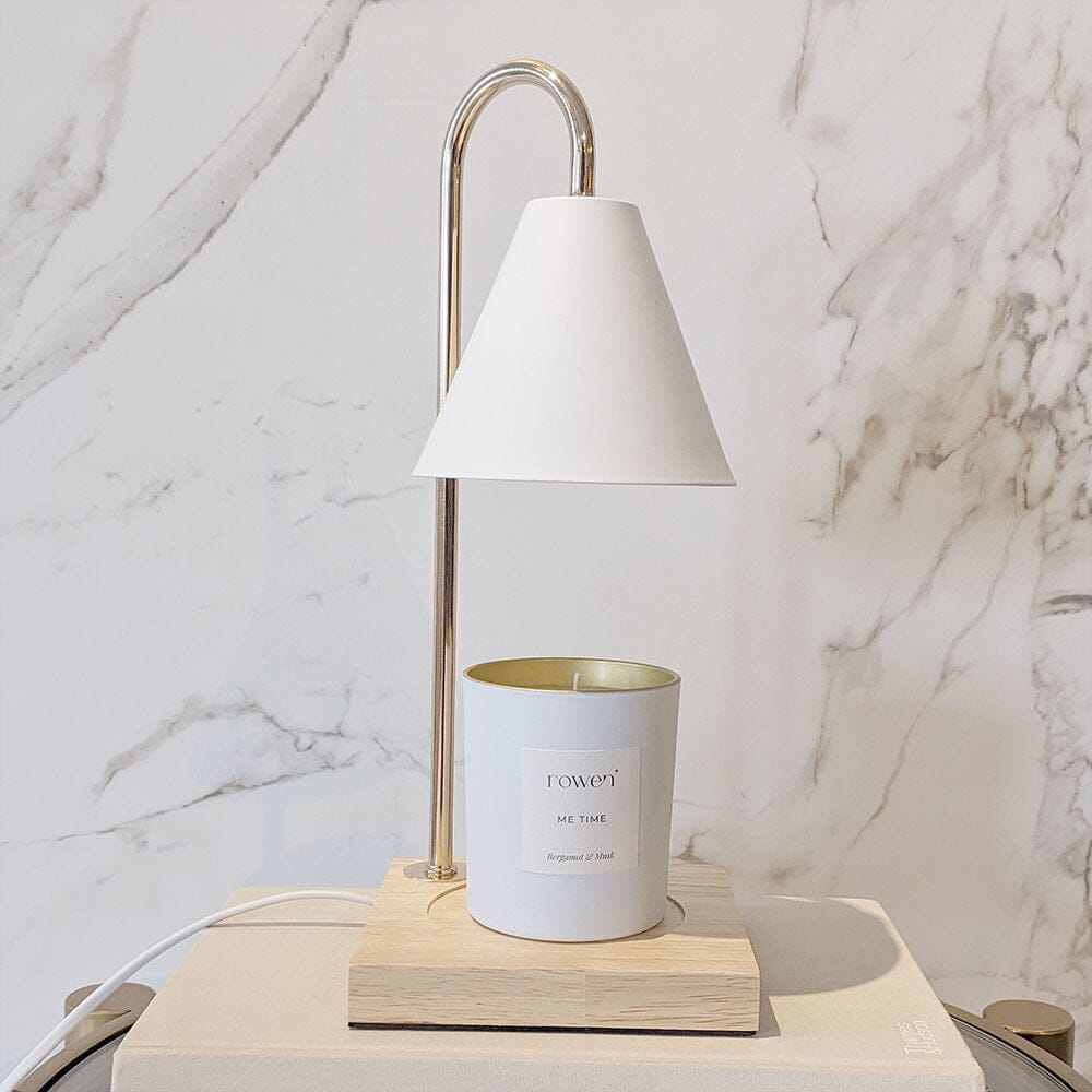 Cali White & Gold Candle Warmer on Wooden Base - Bridgnorth Furniture