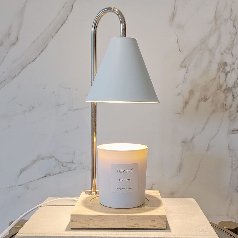 Cali White & Gold Candle Warmer on Wooden Base - Bridgnorth Furniture