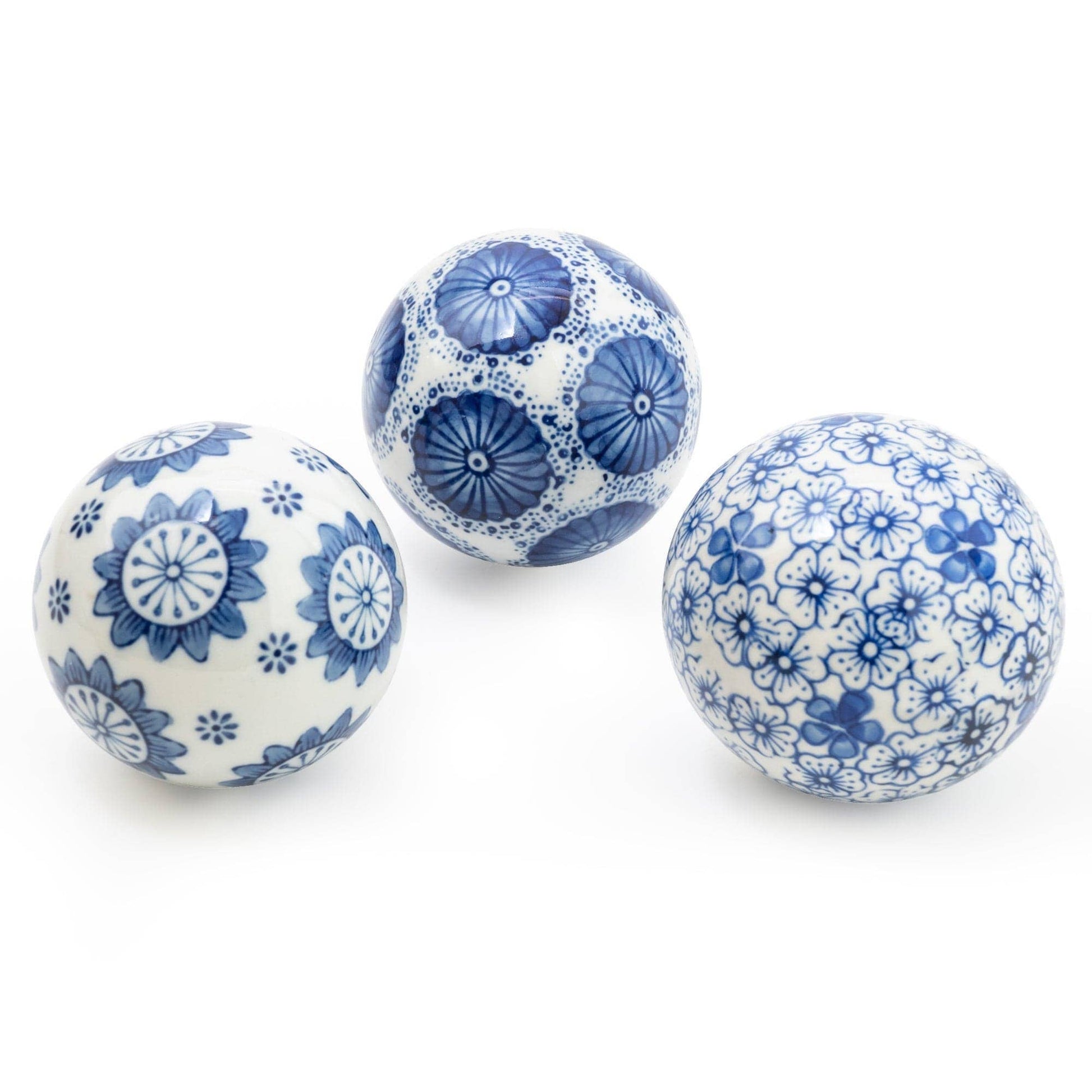 Sumatra Blue & White Assorted Small Decorative Ball 7cm set of 3 - Bridgnorth Furniture