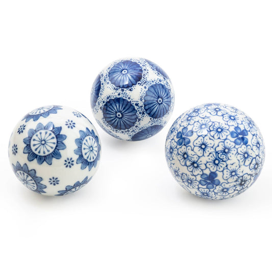 Sumatra Blue & White Assorted Small Decorative Ball 7cm set of 3 - Bridgnorth Furniture