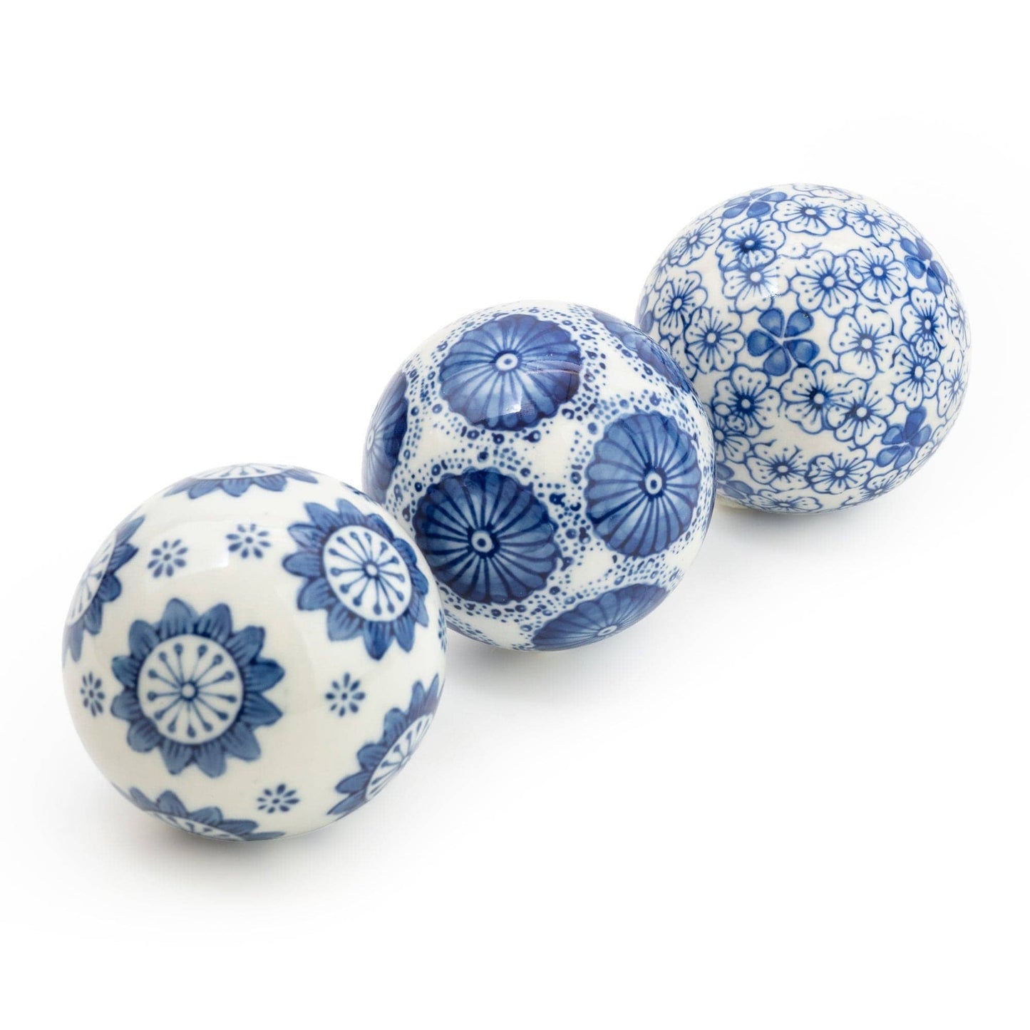 Sumatra Blue & White Assorted Small Decorative Ball 7cm set of 3 - Bridgnorth Furniture
