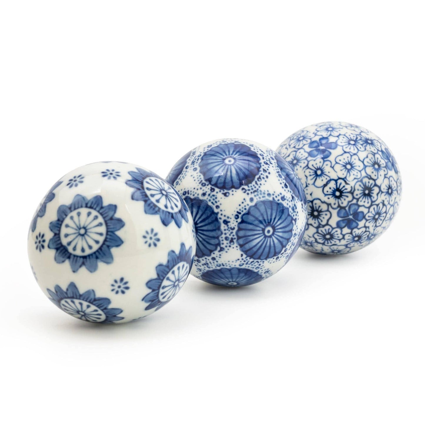 Sumatra Blue & White Assorted Small Decorative Ball 7cm set of 3 - Bridgnorth Furniture