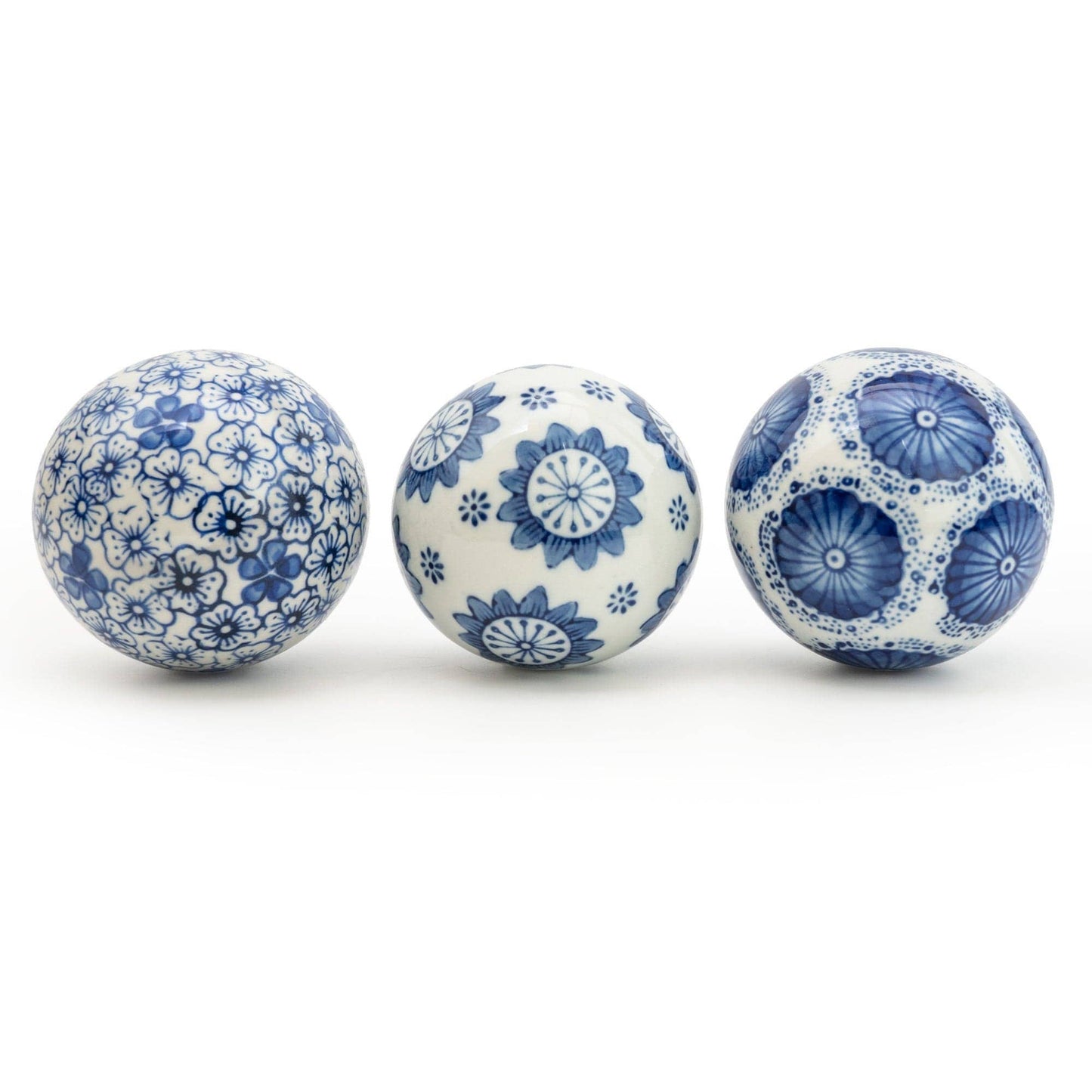 Sumatra Blue & White Assorted Small Decorative Ball 7cm set of 3 - Bridgnorth Furniture