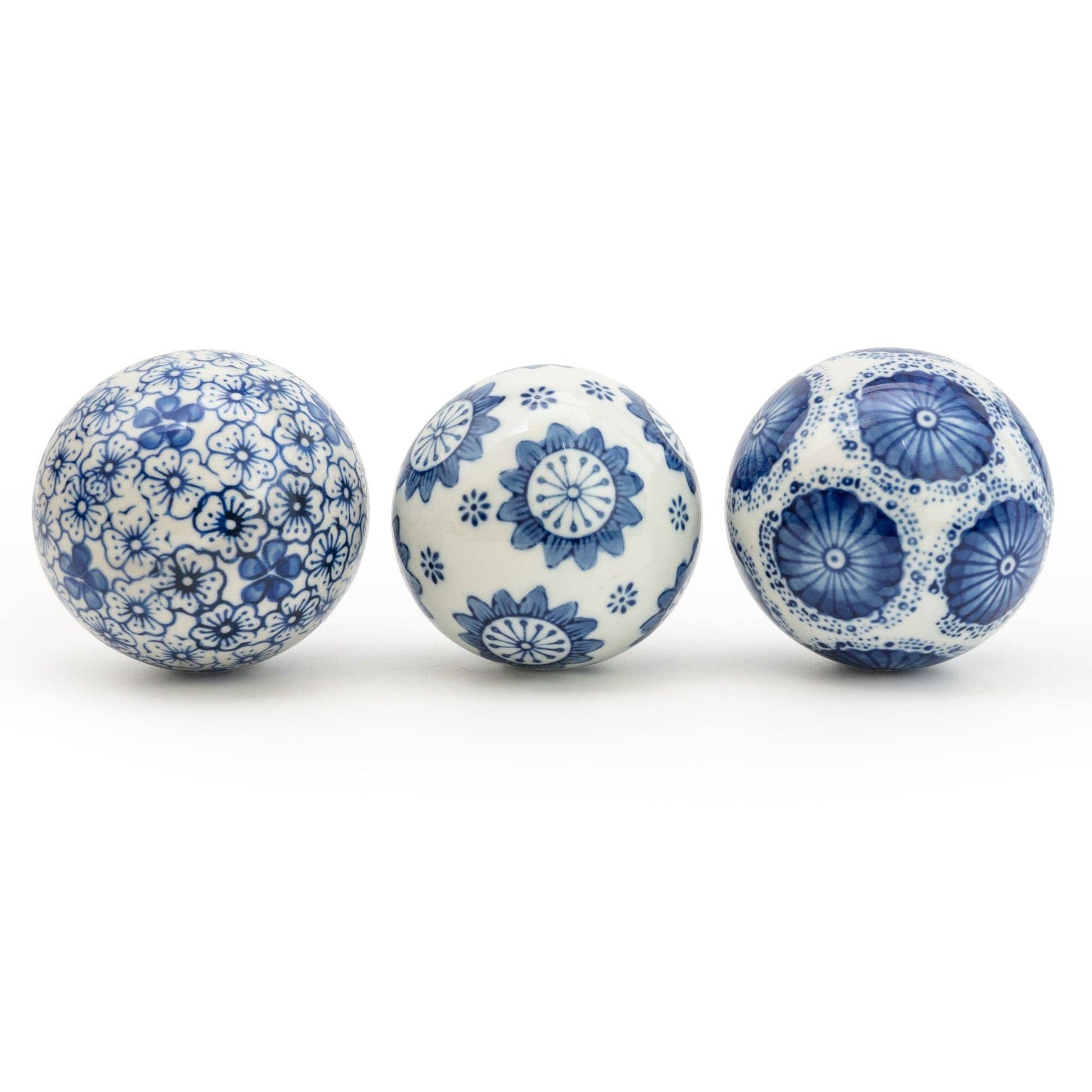 Sumatra Blue & White Assorted Small Decorative Ball 7cm set of 3 - Bridgnorth Furniture