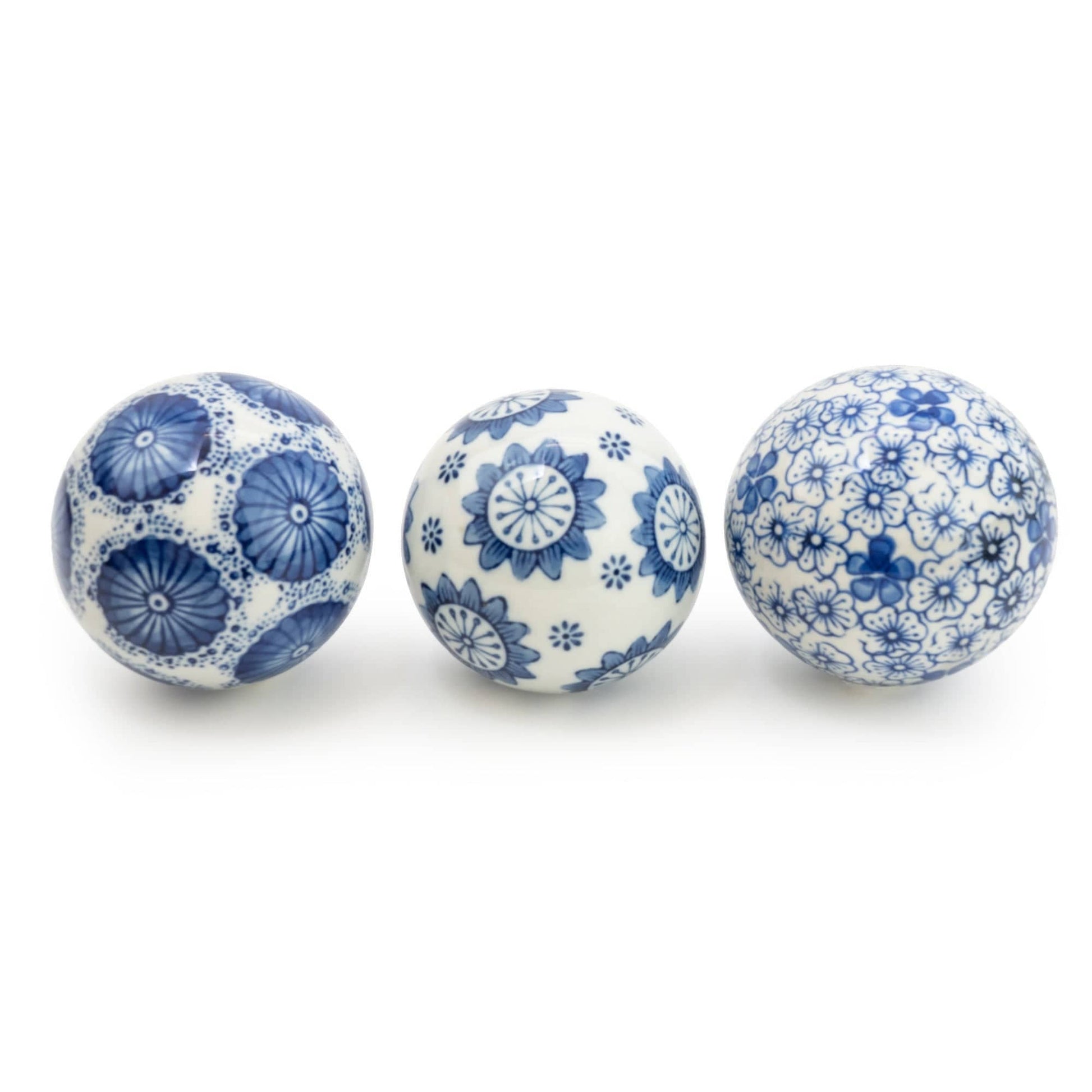 Sumatra Blue & White Assorted Small Decorative Ball 7cm set of 3 - Bridgnorth Furniture