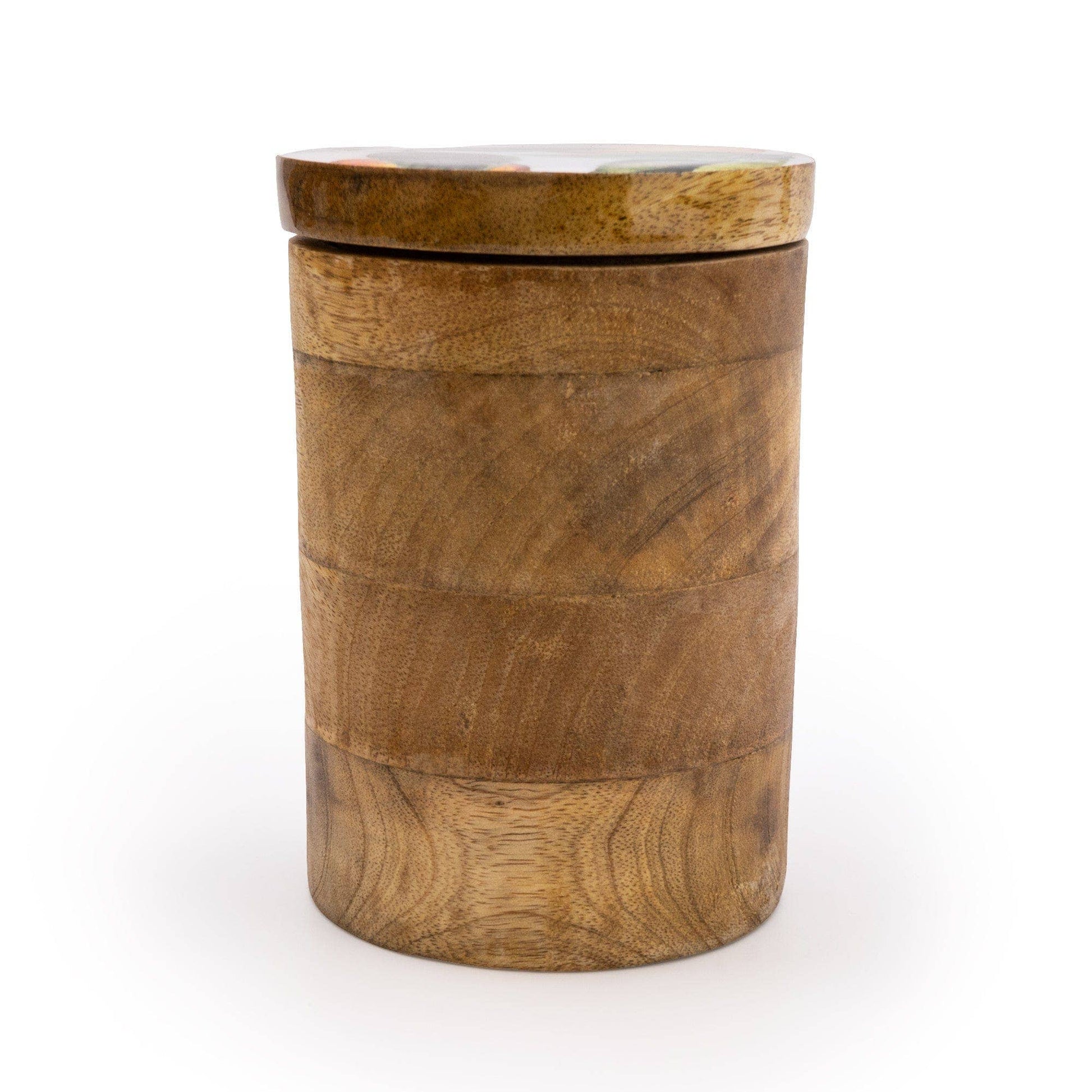 Handcrafted Orange Blossom Small Wooden Storage Jar White 16cm - Bridgnorth Furniture