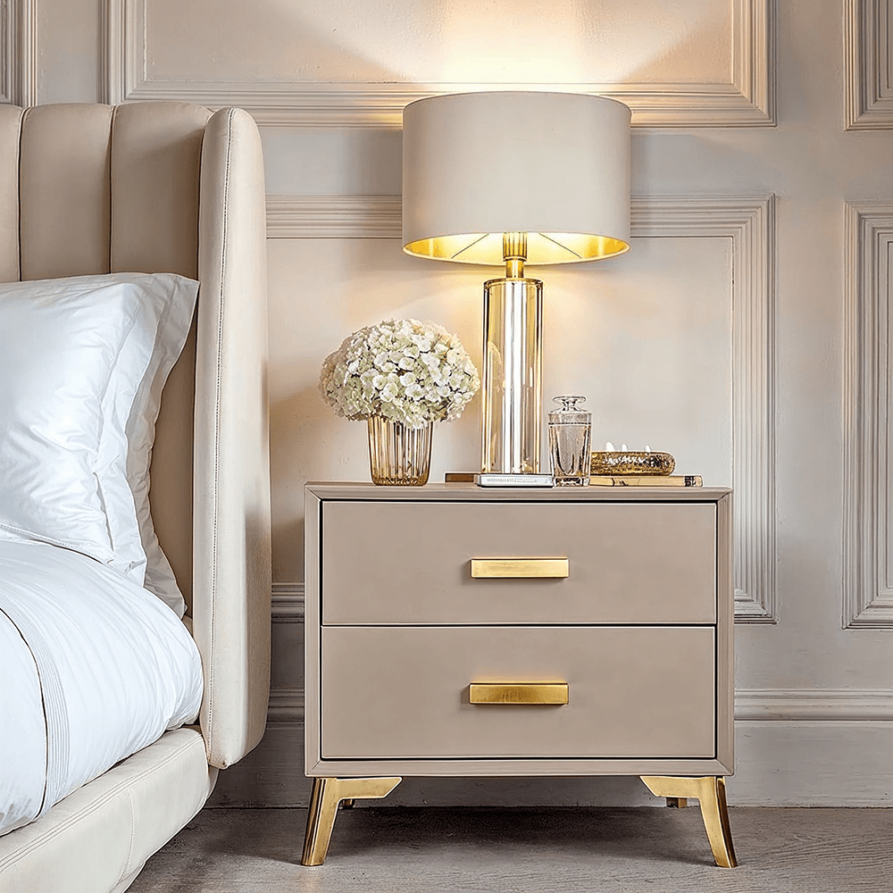 Cara Mink & Gold 2 Drawer Bedside Table - Bridgnorth Furniture
