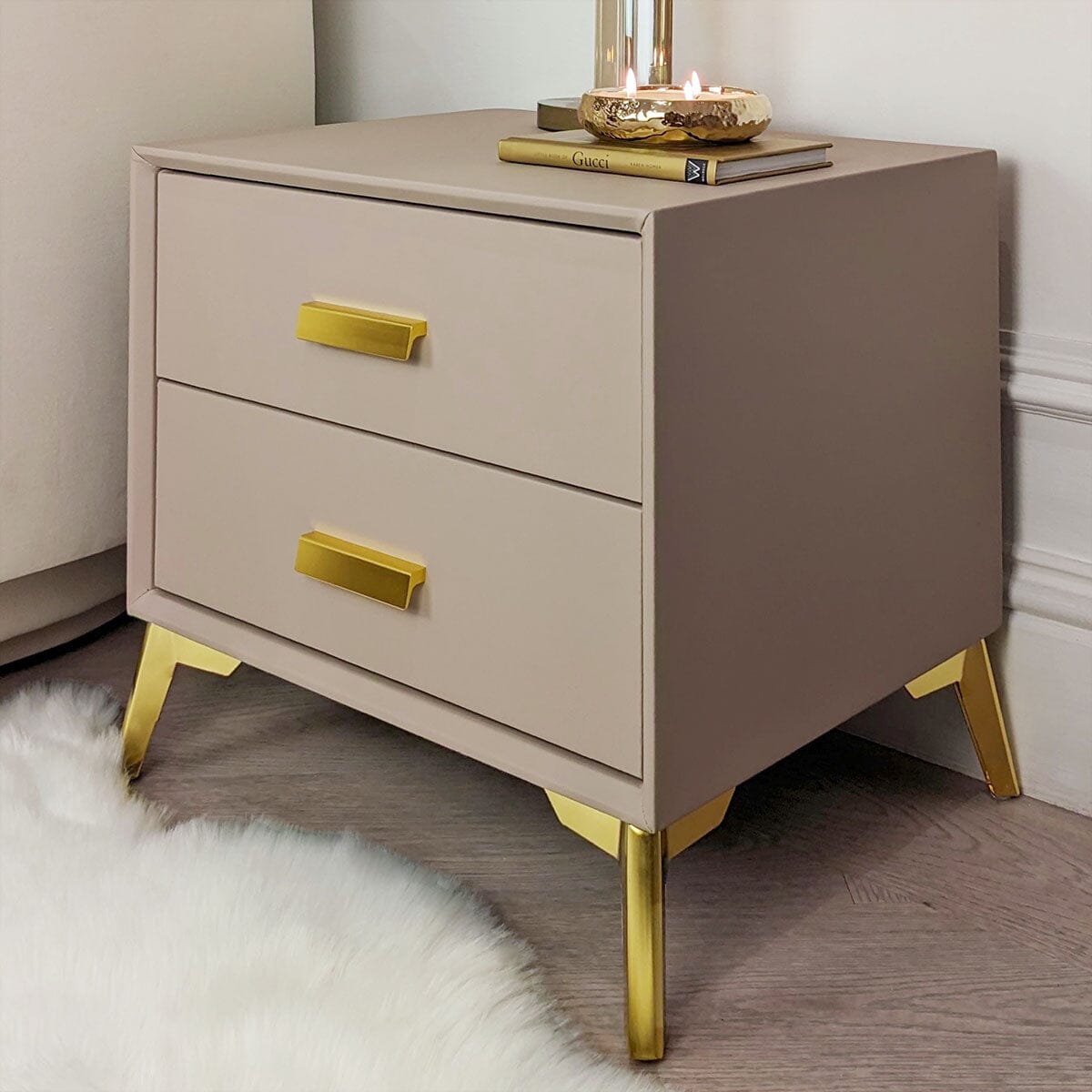 Cara Mink & Gold 2 Drawer Bedside Table - Bridgnorth Furniture