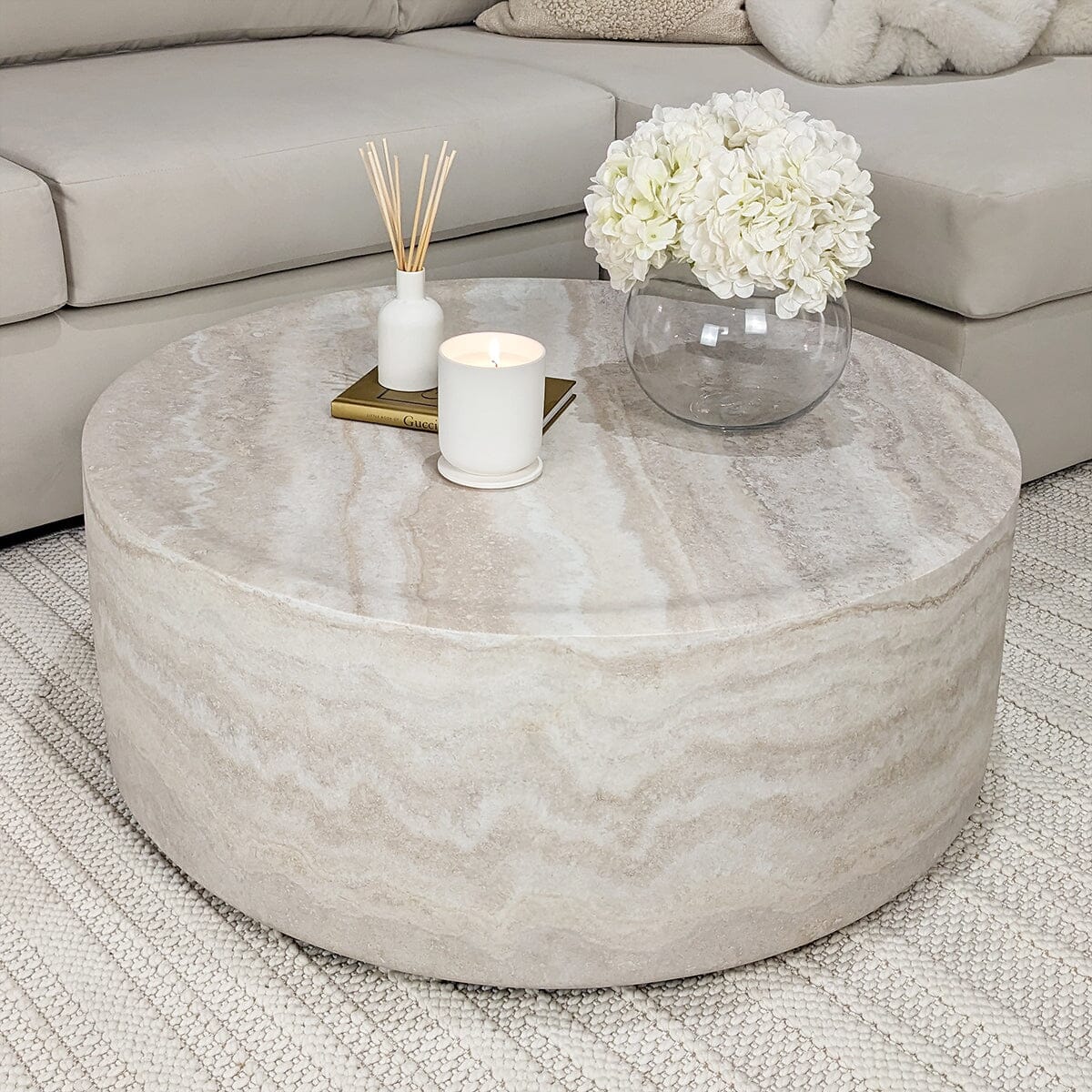 Celeste Round Neutral Marble Effect Coffee Table - Bridgnorth Furniture