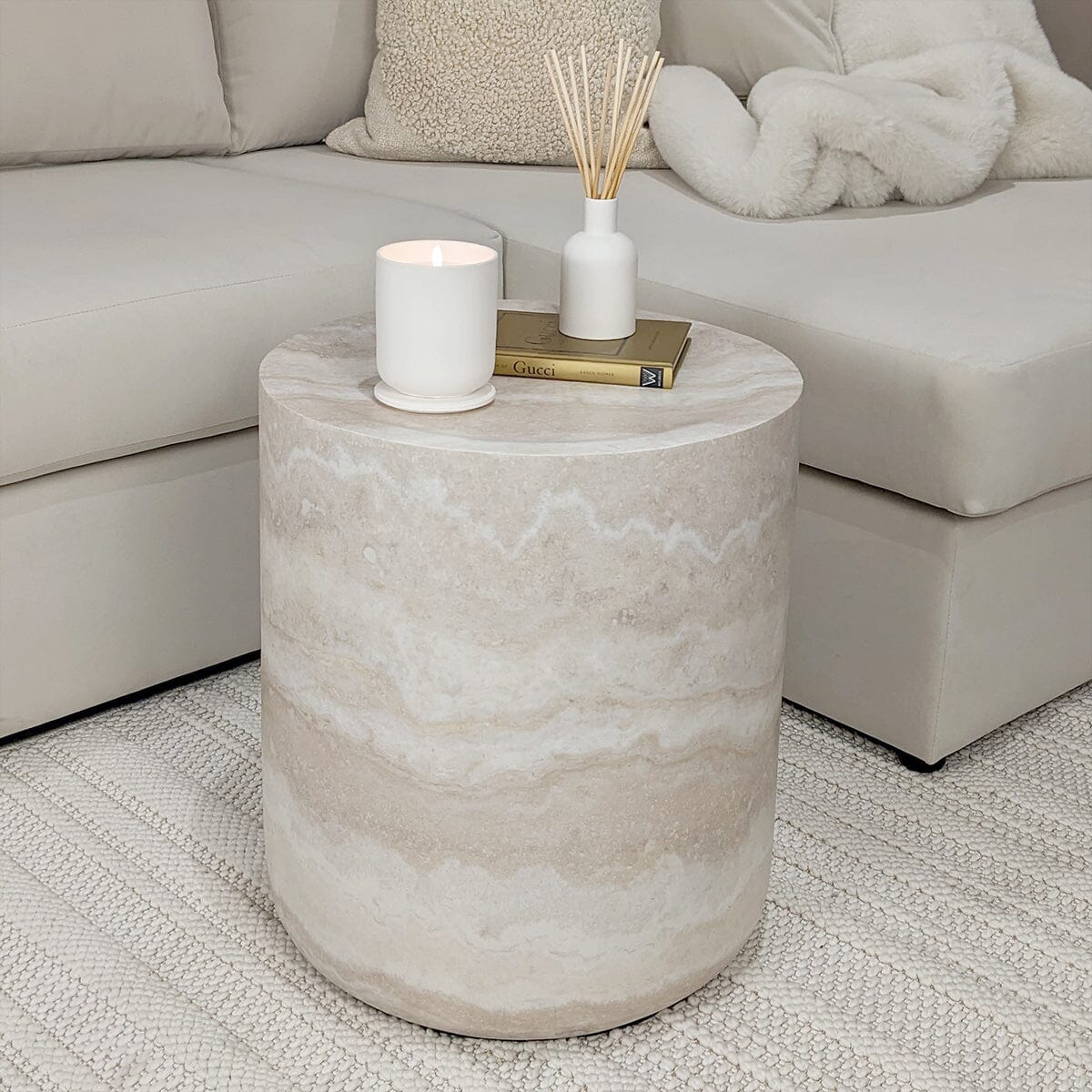Celeste Round Neutral Marble Effect Side Table - Bridgnorth Furniture