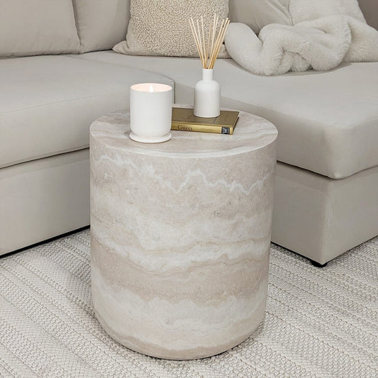Celeste Round Neutral Marble Effect Side Table - Bridgnorth Furniture