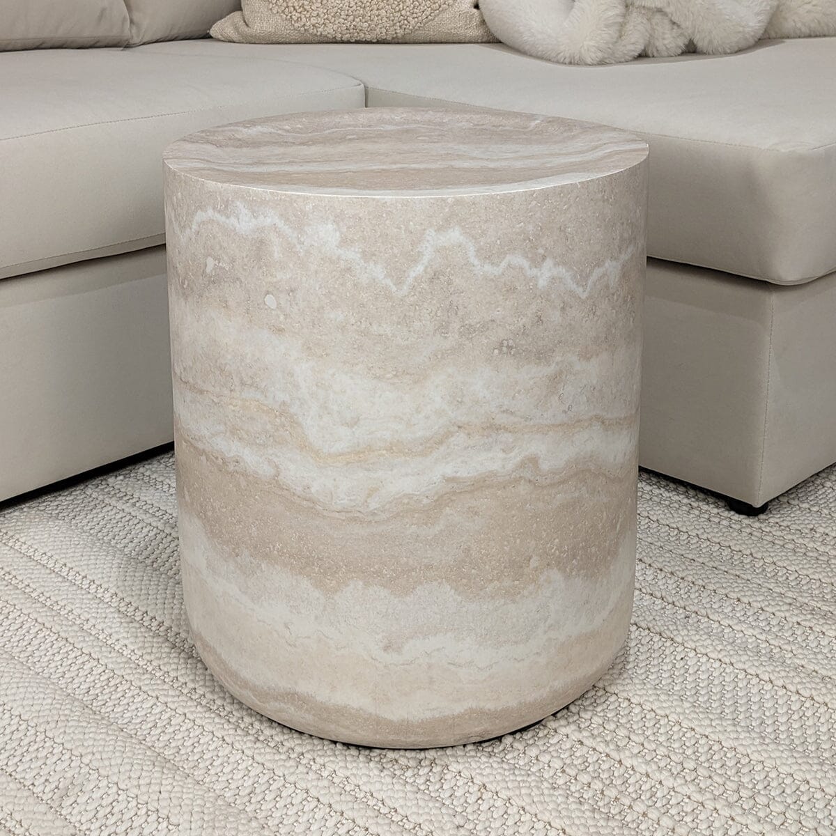Celeste Round Neutral Marble Effect Side Table - Bridgnorth Furniture
