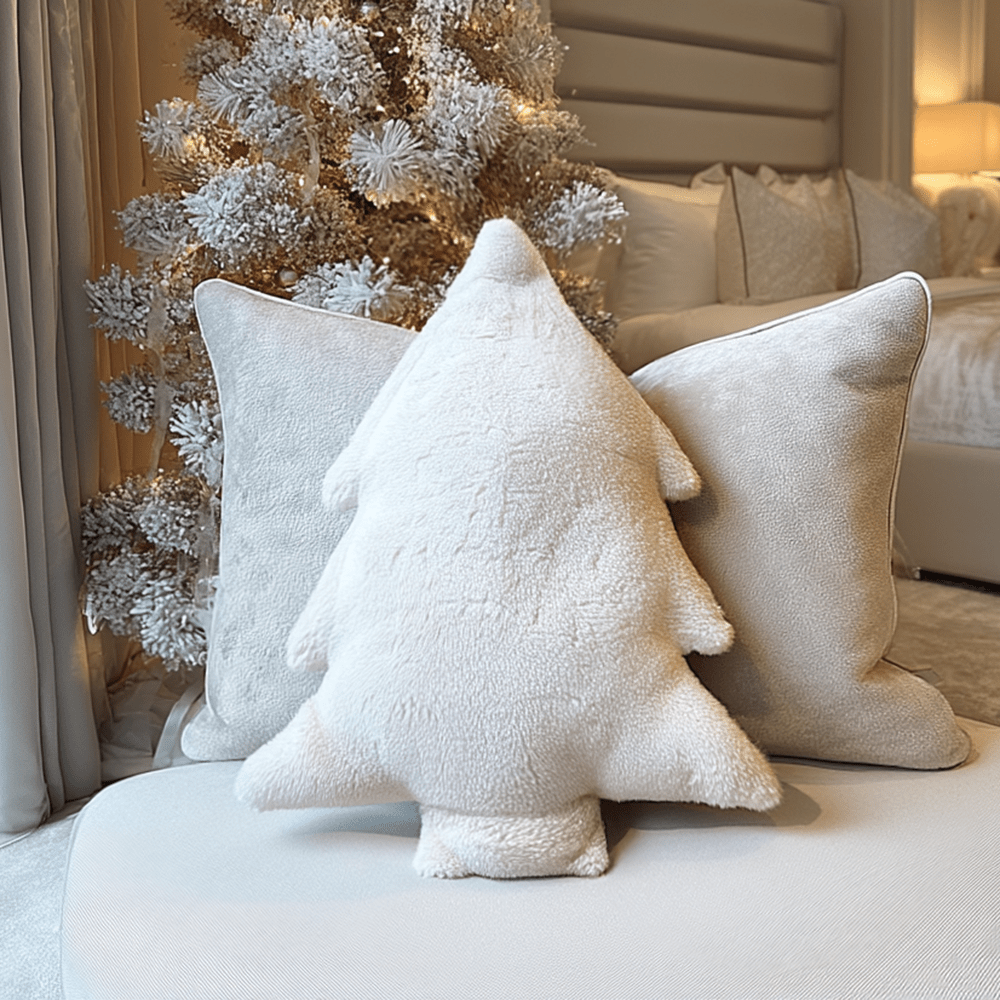 Cream Fleece Christmas Tree Decorative Cushion - Bridgnorth Furniture