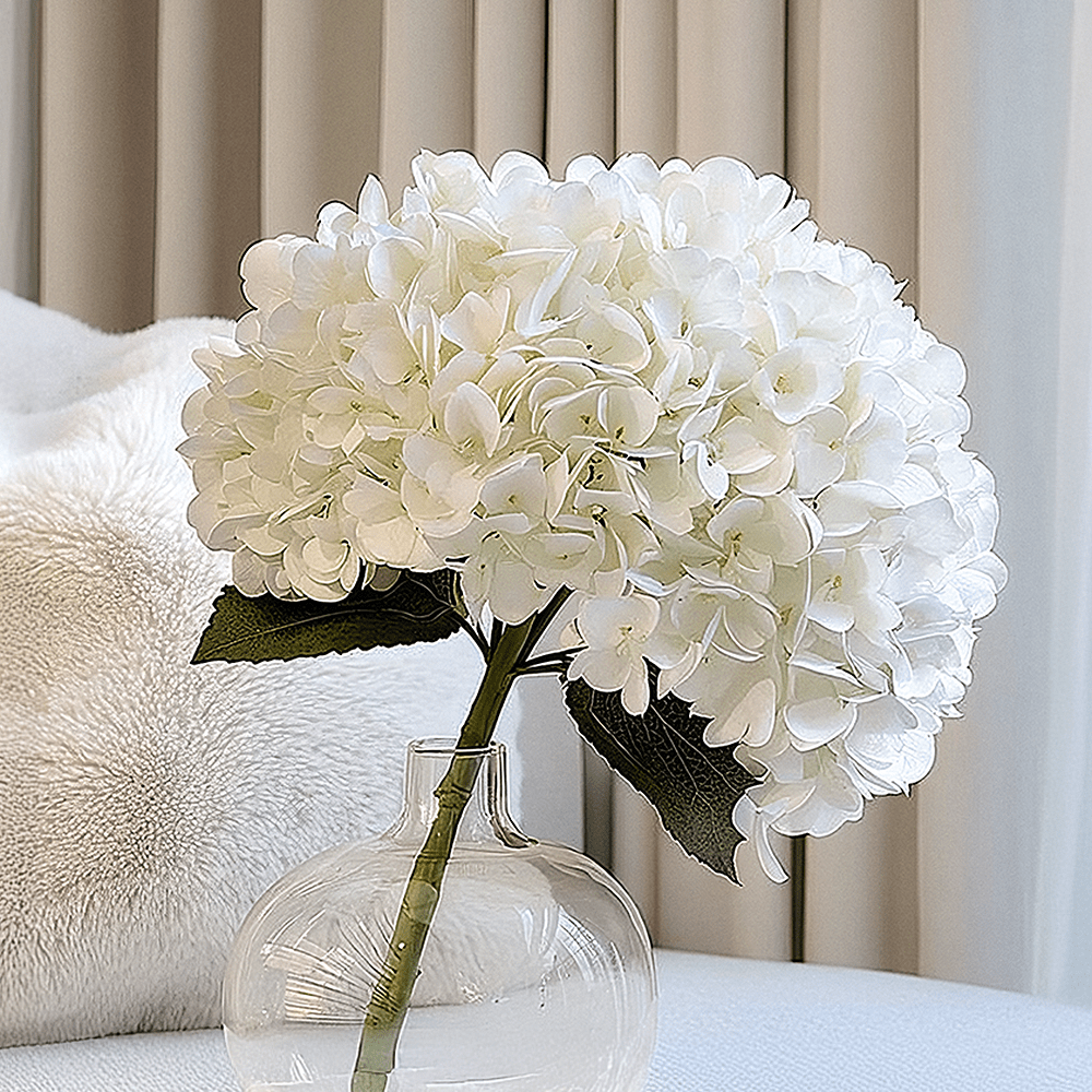 Cream Giant Pom Pom Hydrangea Single Stem Flower - Bridgnorth Furniture