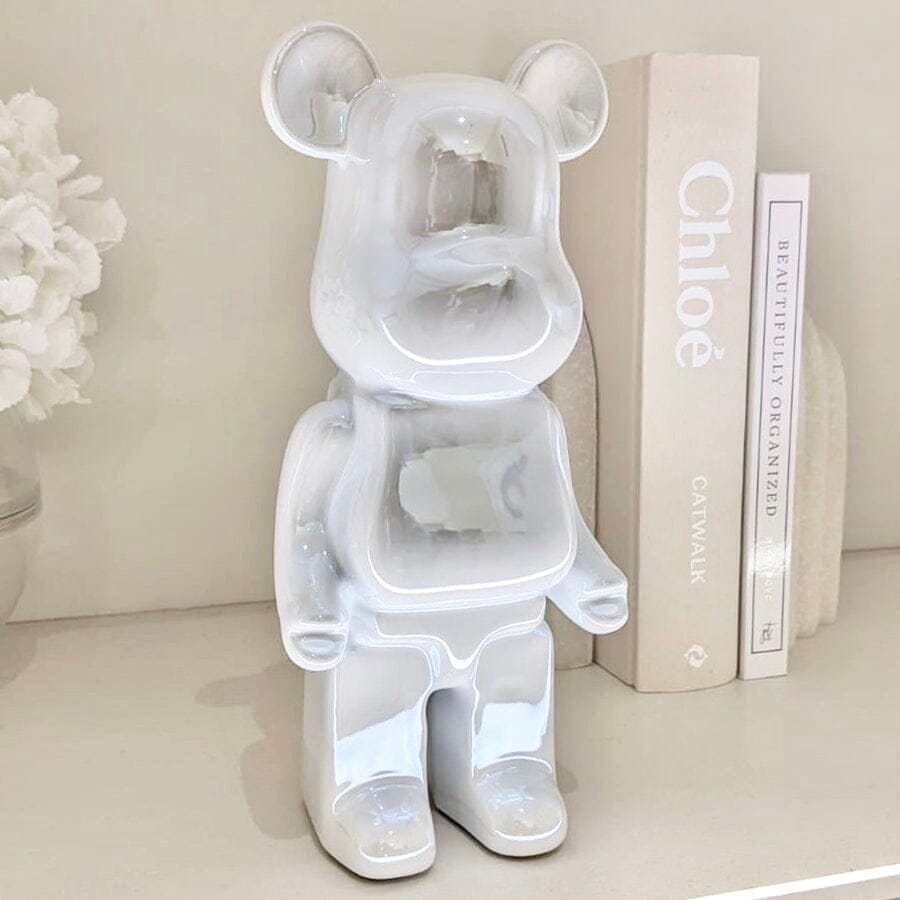 Cream Pearlescent Standing Bear Ornament - Bridgnorth Furniture