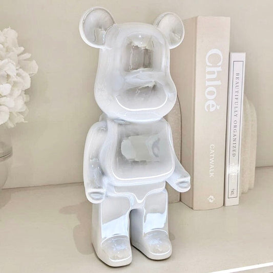 Cream Pearlescent Standing Bear Ornament - Bridgnorth Furniture