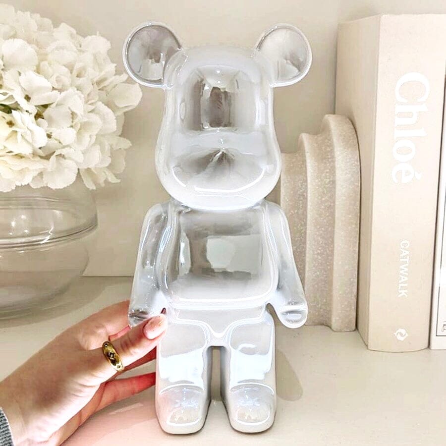 Cream Pearlescent Standing Bear Ornament - Bridgnorth Furniture
