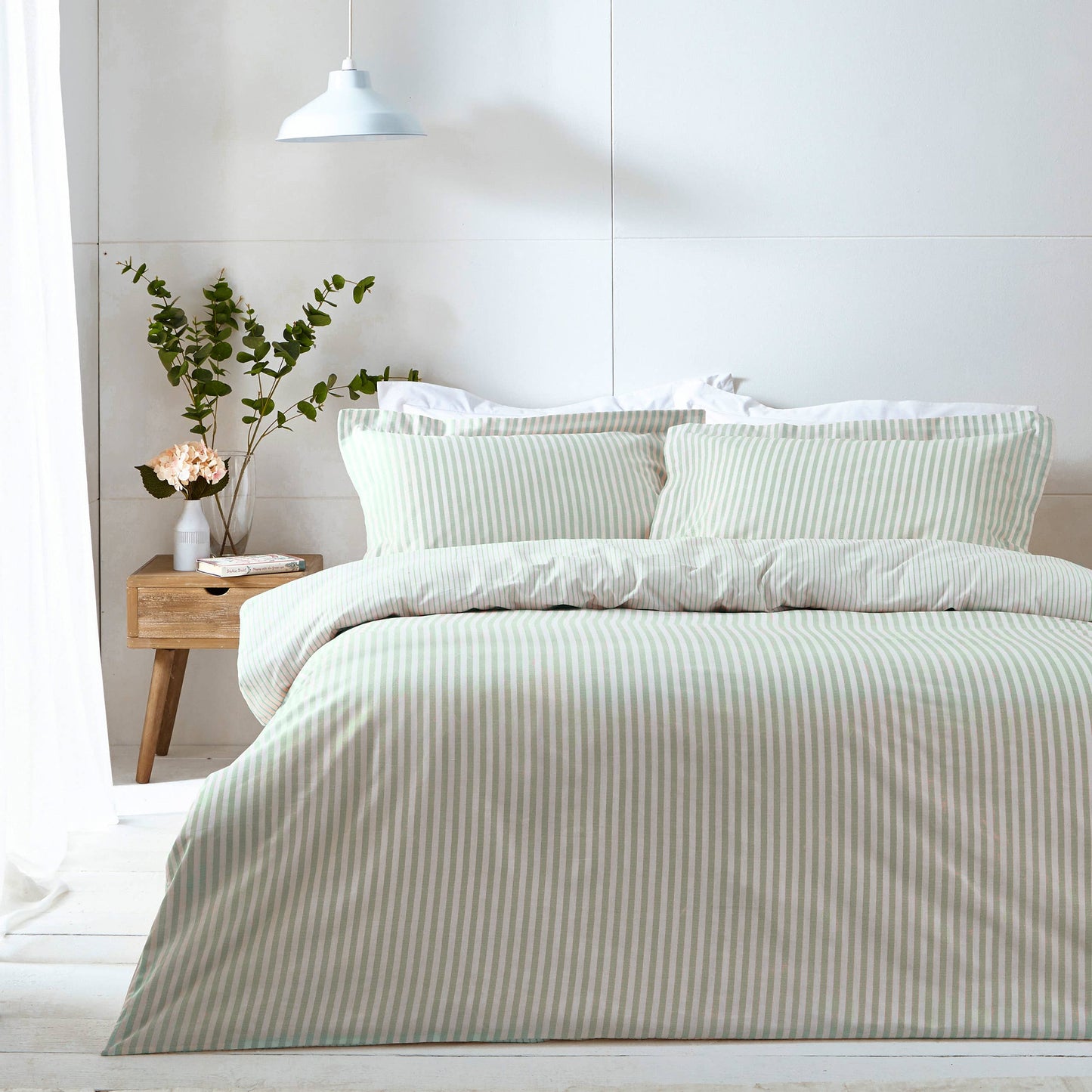 Hebden Mélange Stripe 100% Cotton Duvet Cover Set Eucalyptus - Bridgnorth Furniture